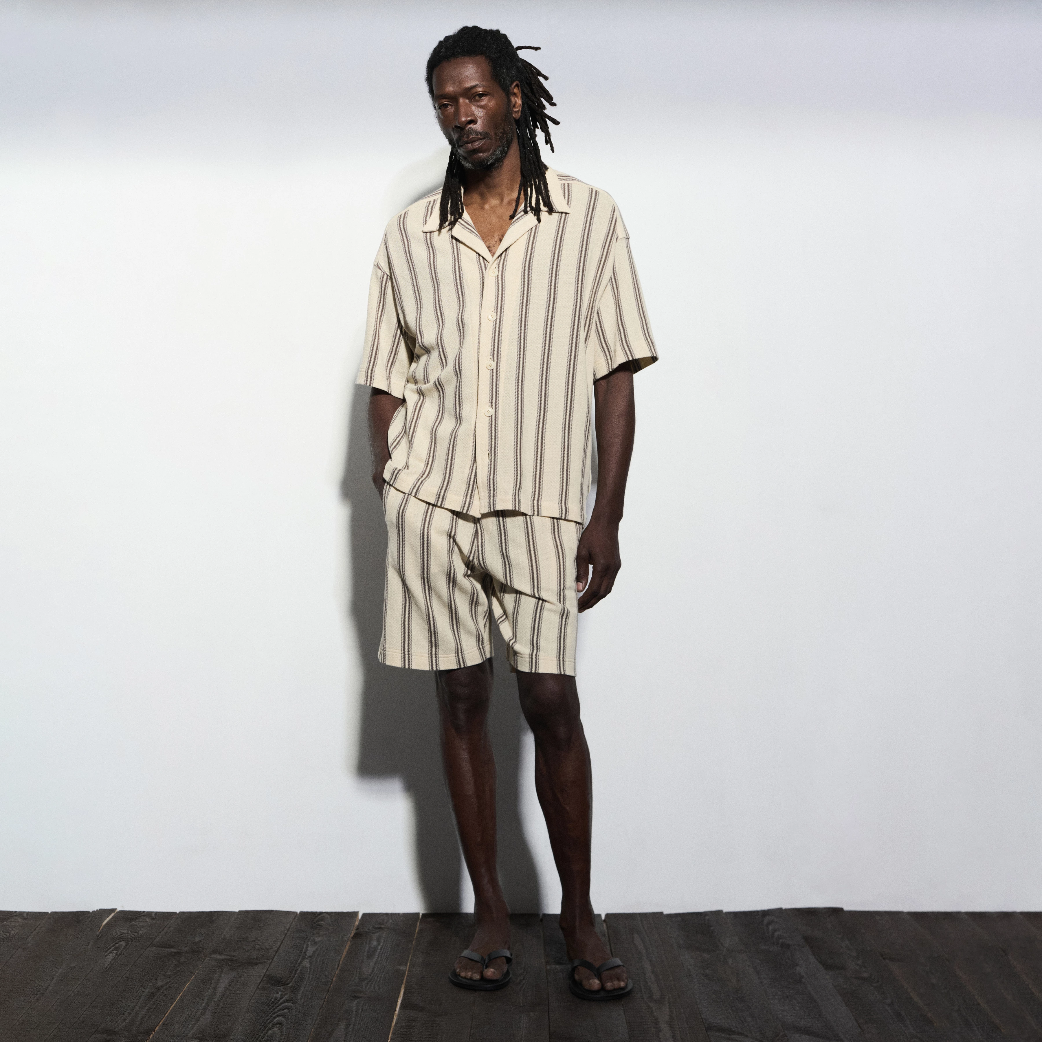 BASIIL - Relaxed jersey, striped, short-sleeve shirt - men - beige