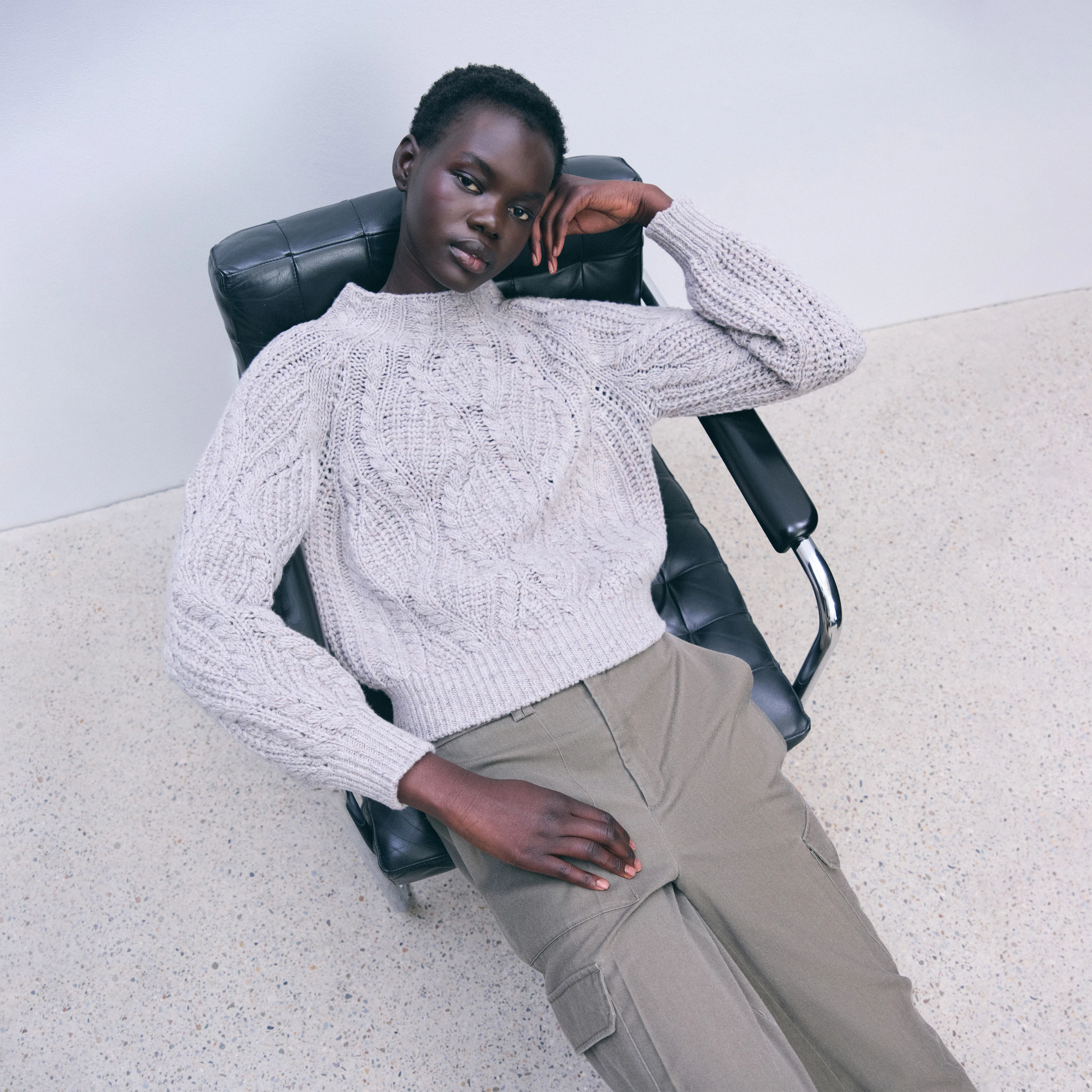 LARELYA - Pullover mit Ballonärmeln in Moulinè-Wollgarn - Damen - grau