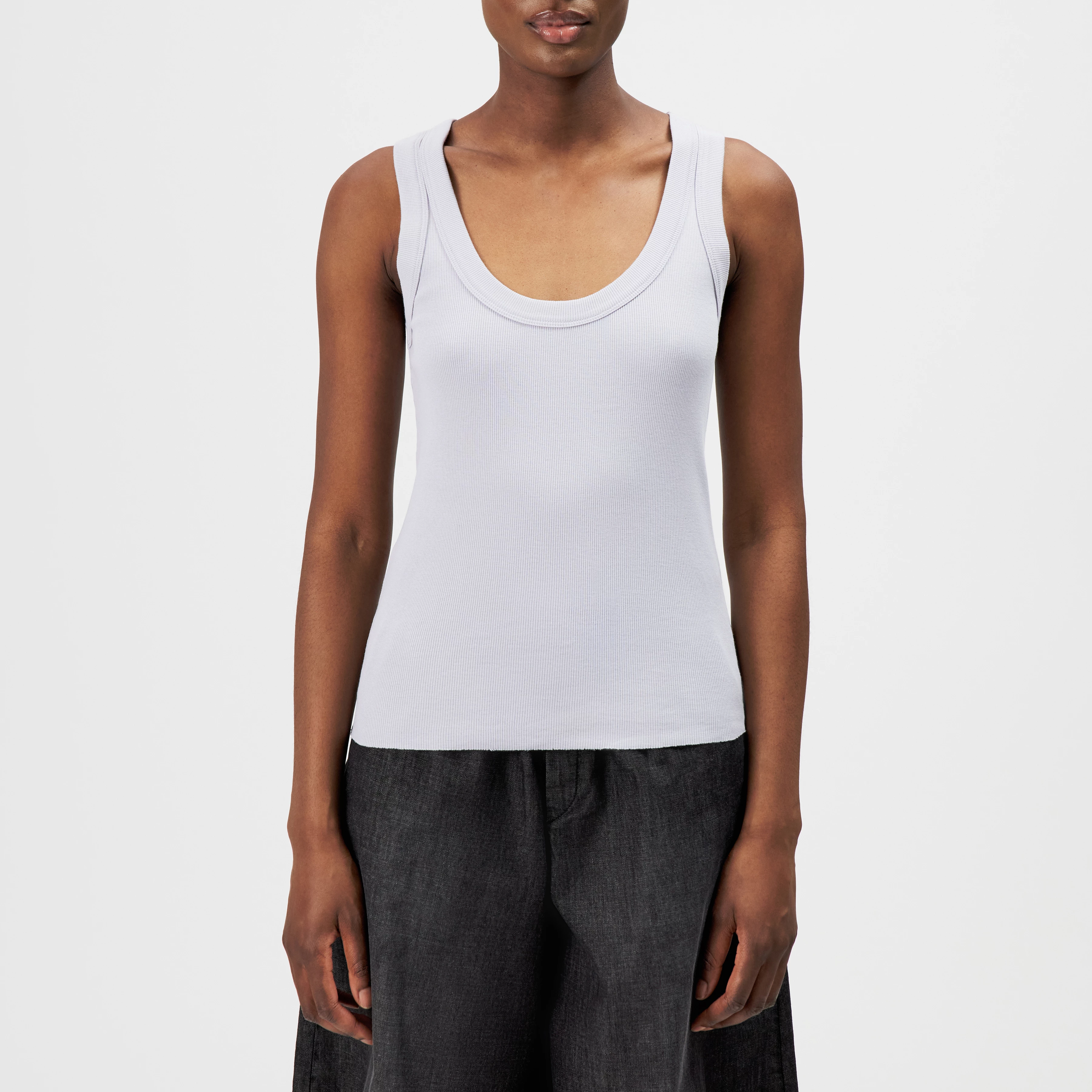 TAVIRA - Ribbed tank top with feminine round neckline - women - grey - Frontansicht