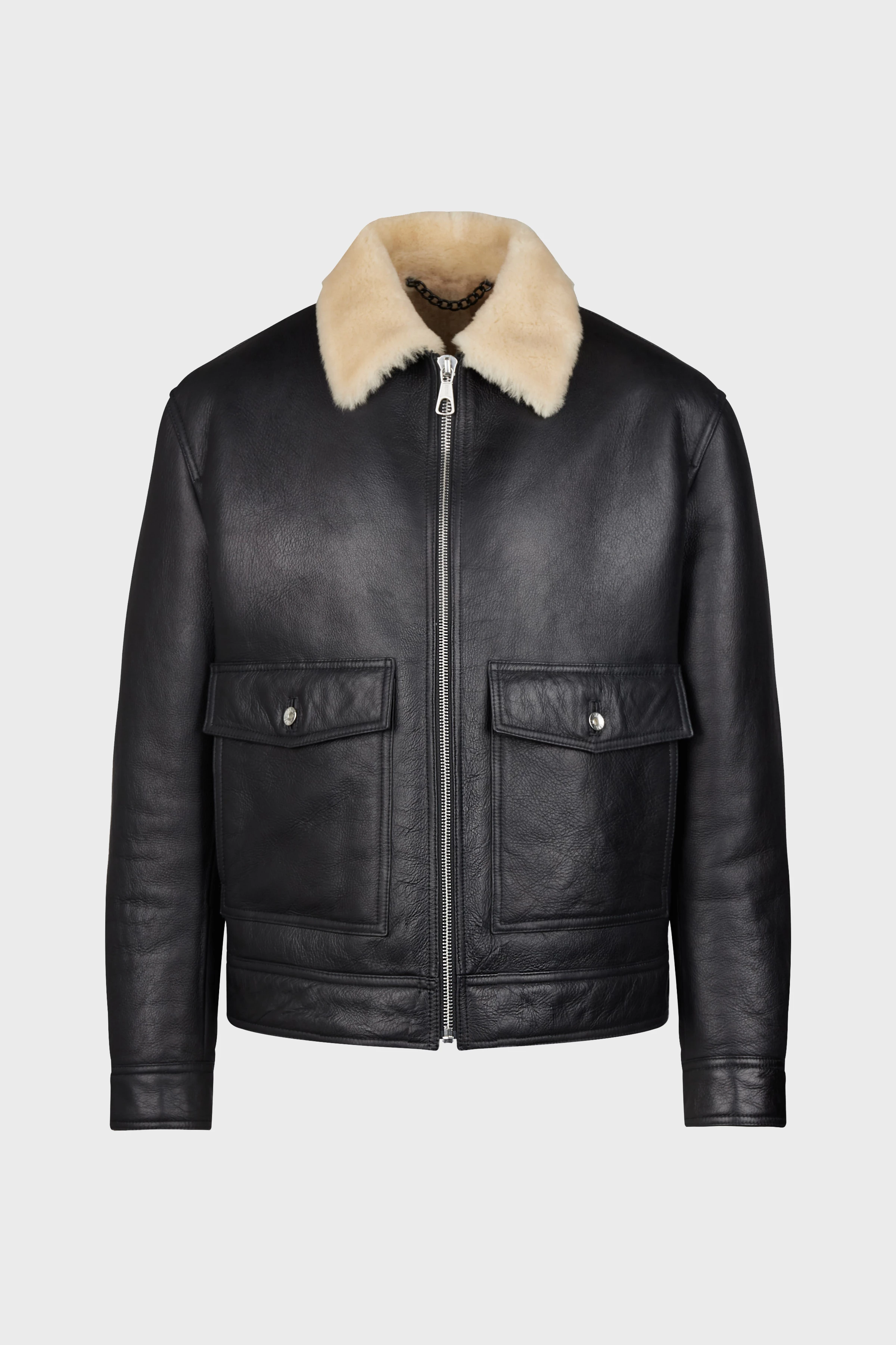 GARANO - Lammfell Lederjacke - Herren - schwarz - Freisteller Frontansicht
