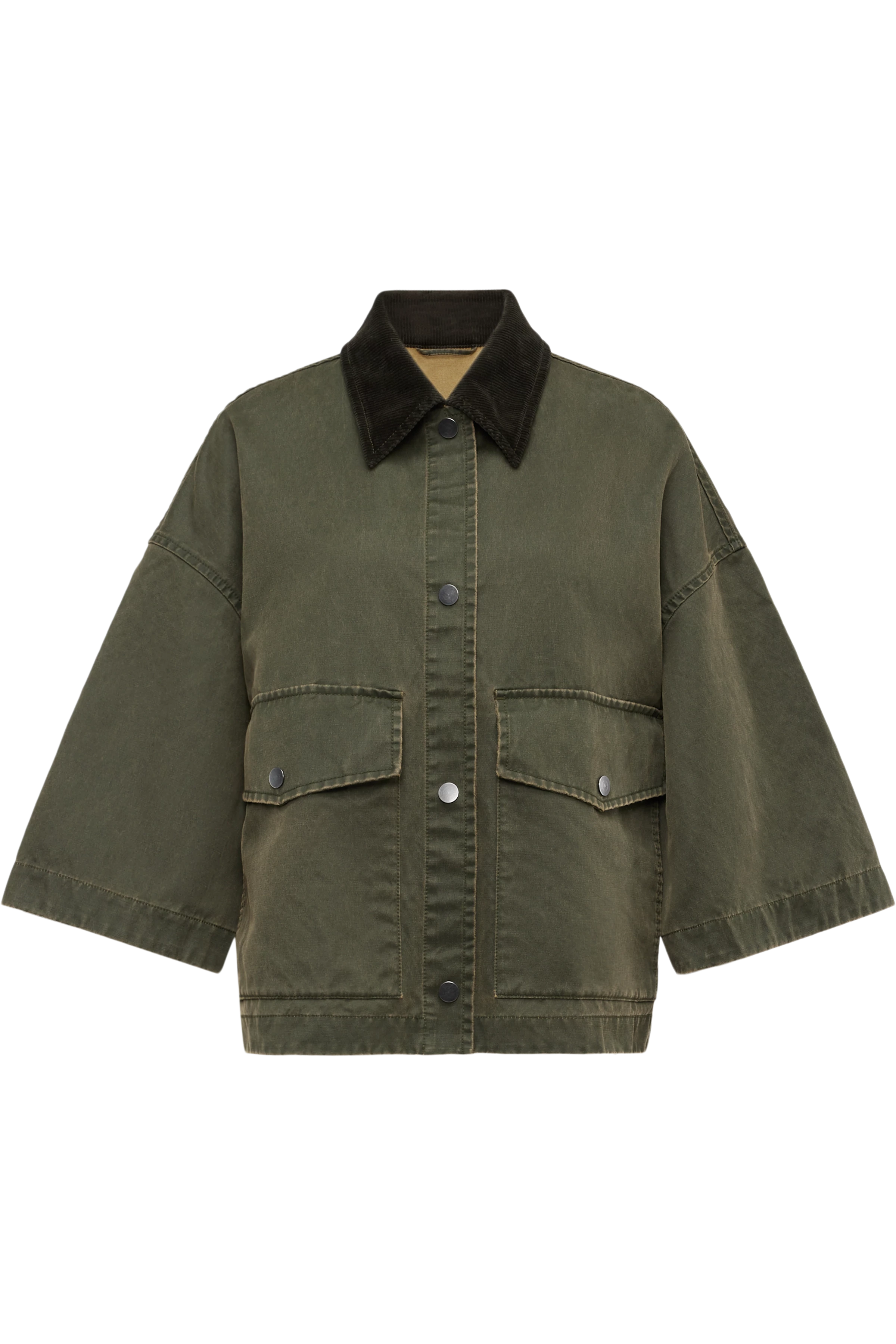 ANS_1 - Lässige Jacke in gewachstem Baumwoll-Mix - Damen - grün - Freisteller Frontansicht