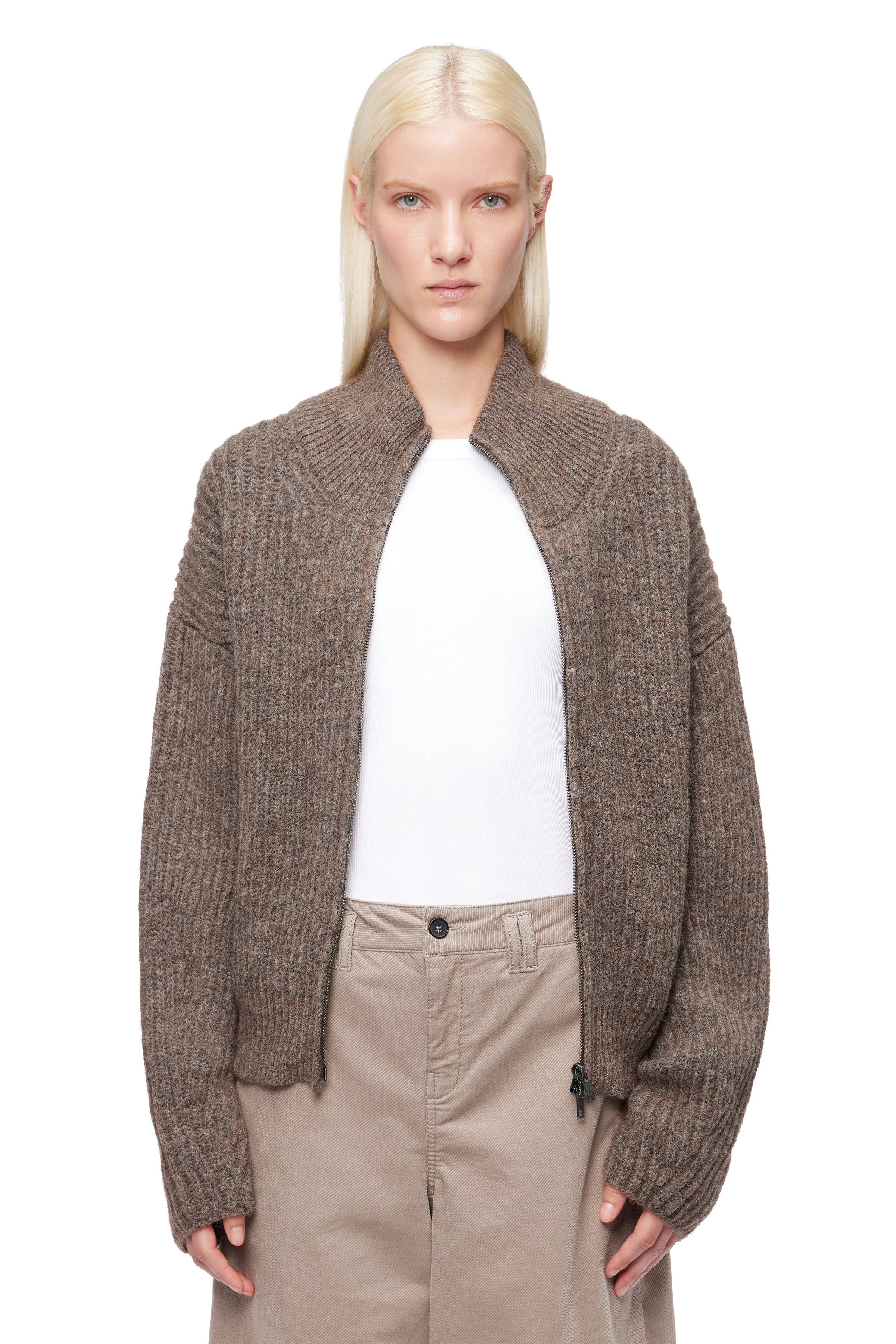 JIZY - Strick-Blouson in Alpaka-Mix - Damen - braun - Frontansicht