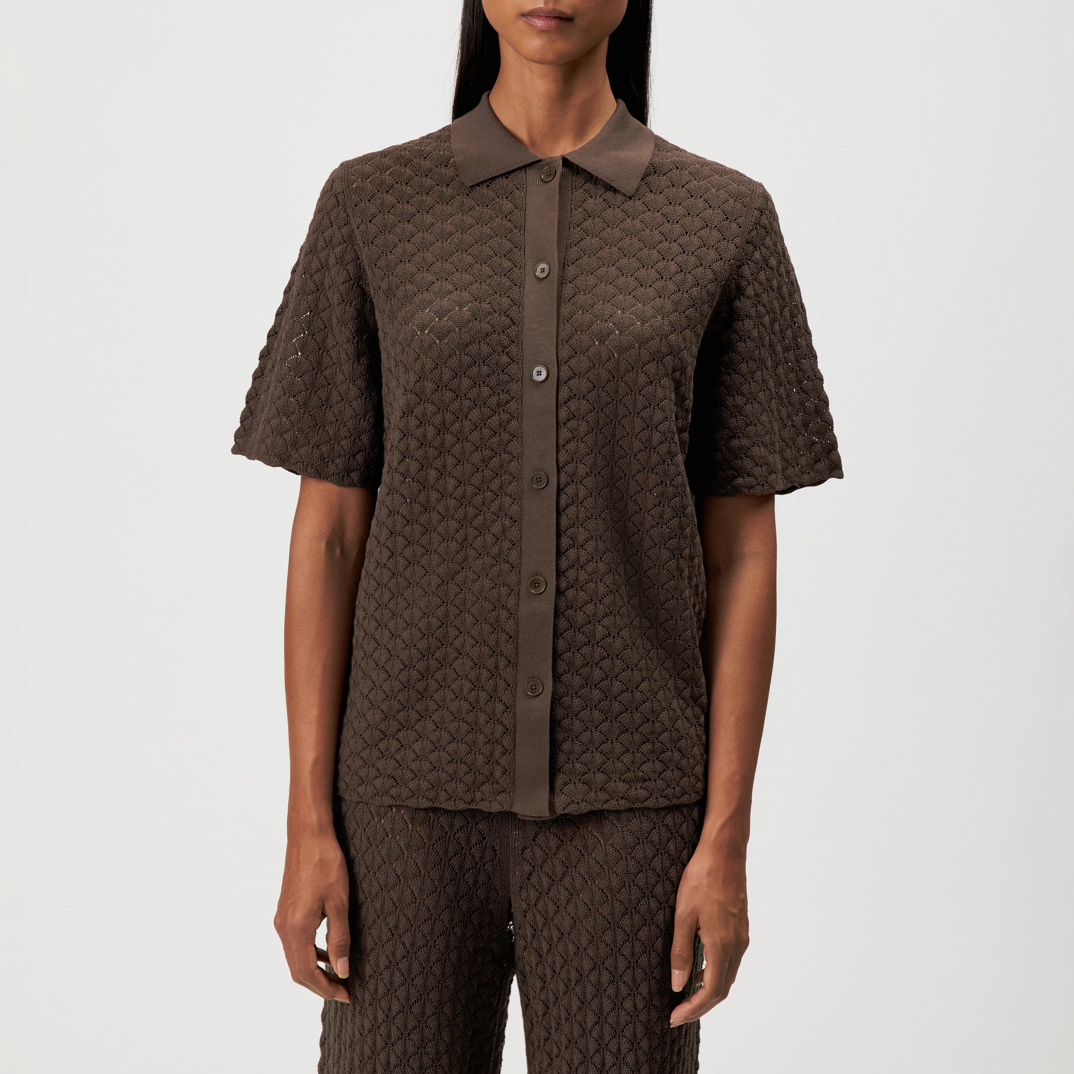 LOYSIELLA - Chemise en maille 100 % coton - women - marron - Frontansicht