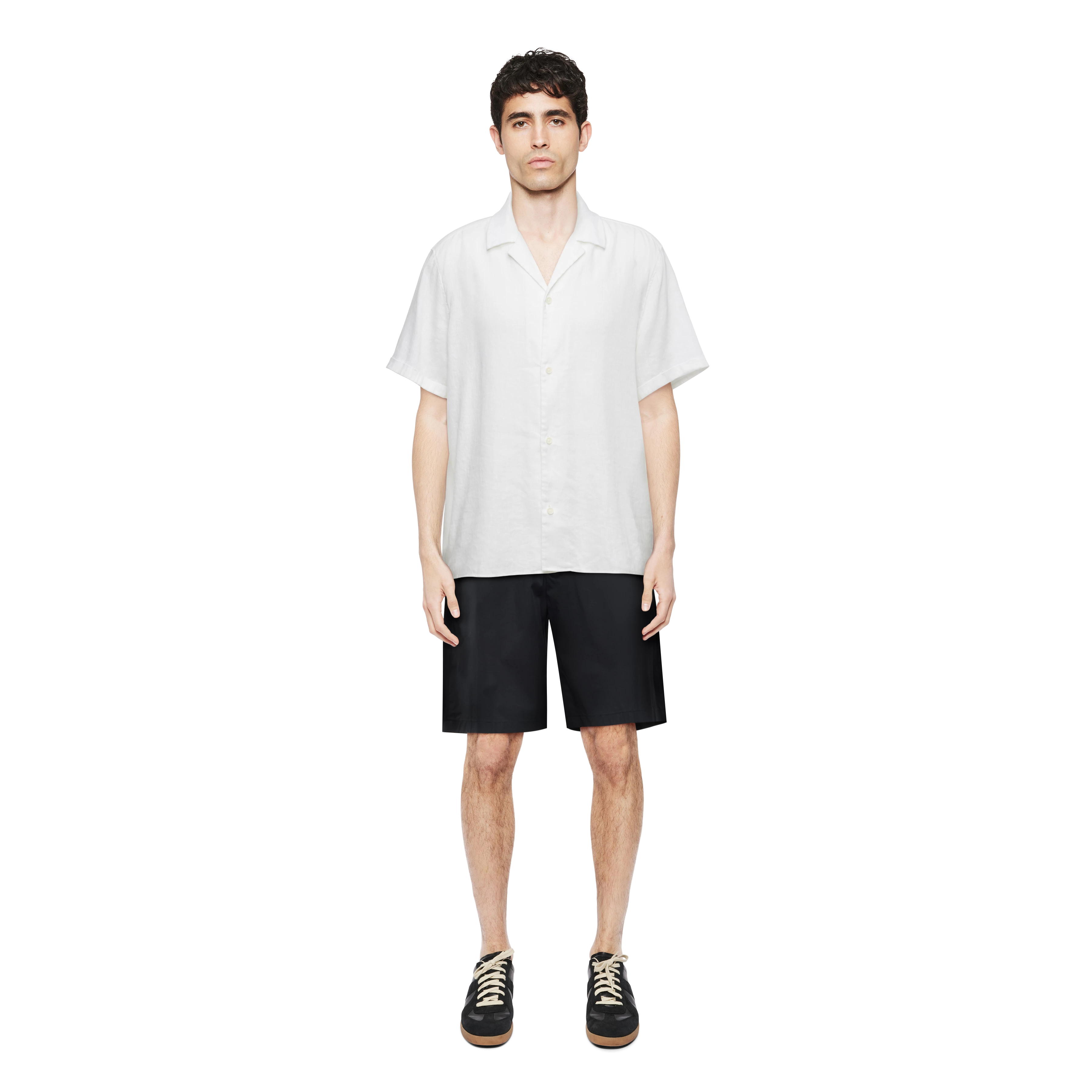 BIJAN_2 - Casual overhemd met korte mouwen in linnen-katoenmix - heren - wit - Ganzkörper-Frontansicht