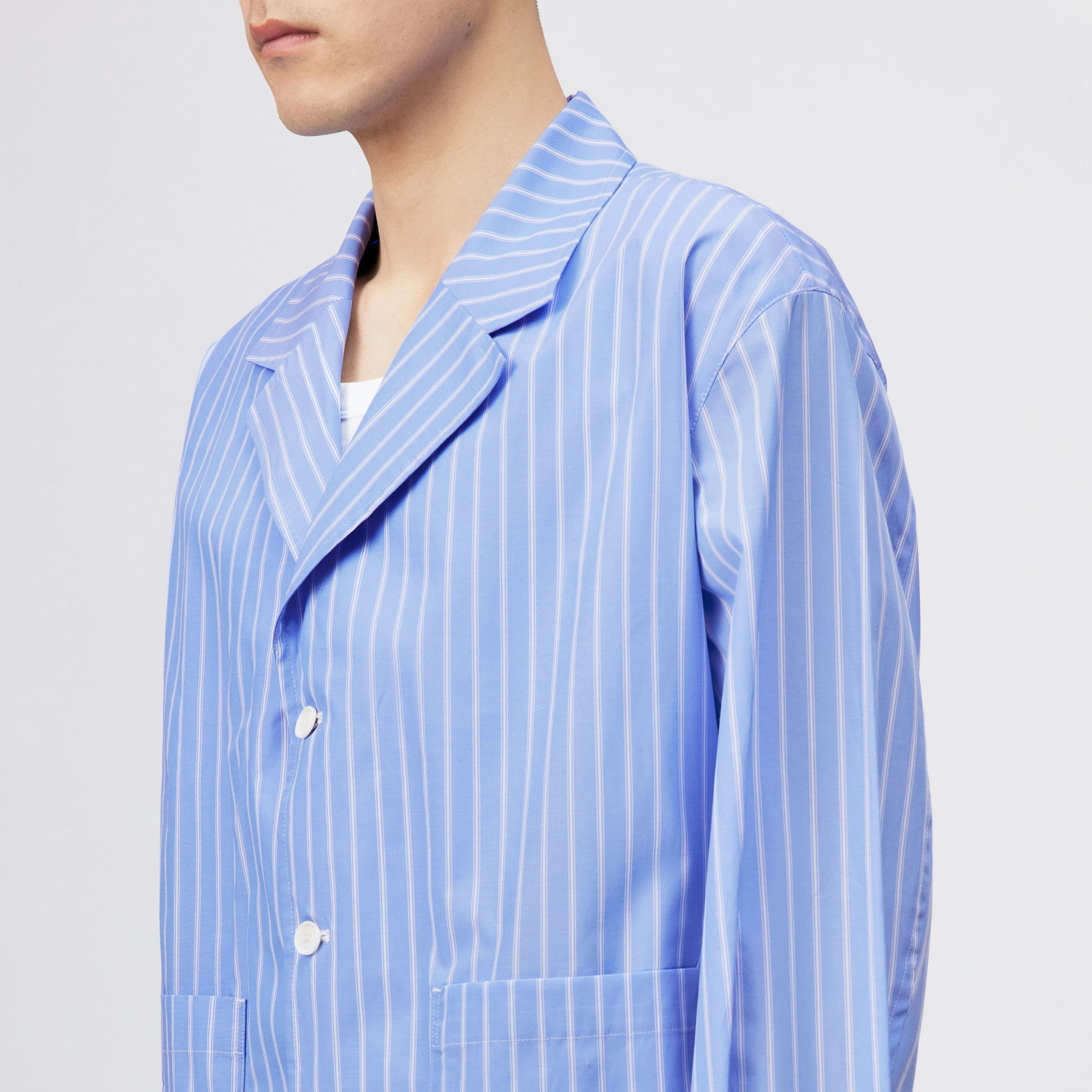 JASHI - Casual cotton-blend blazer - men - blue - Detailansicht am Model