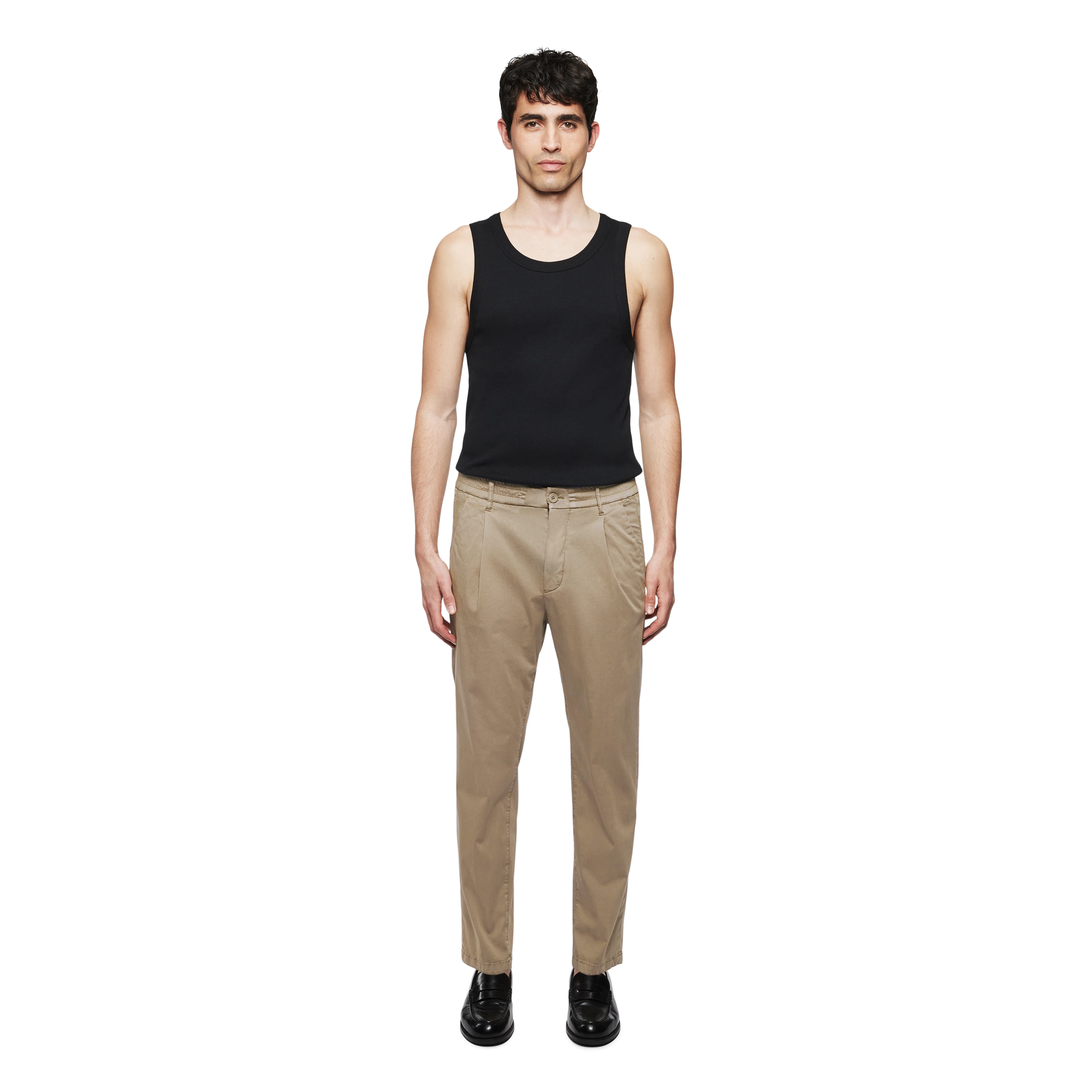 CHASY - Casual trousers with pleats in satin - men - beige - Ganzkörper-Frontansicht