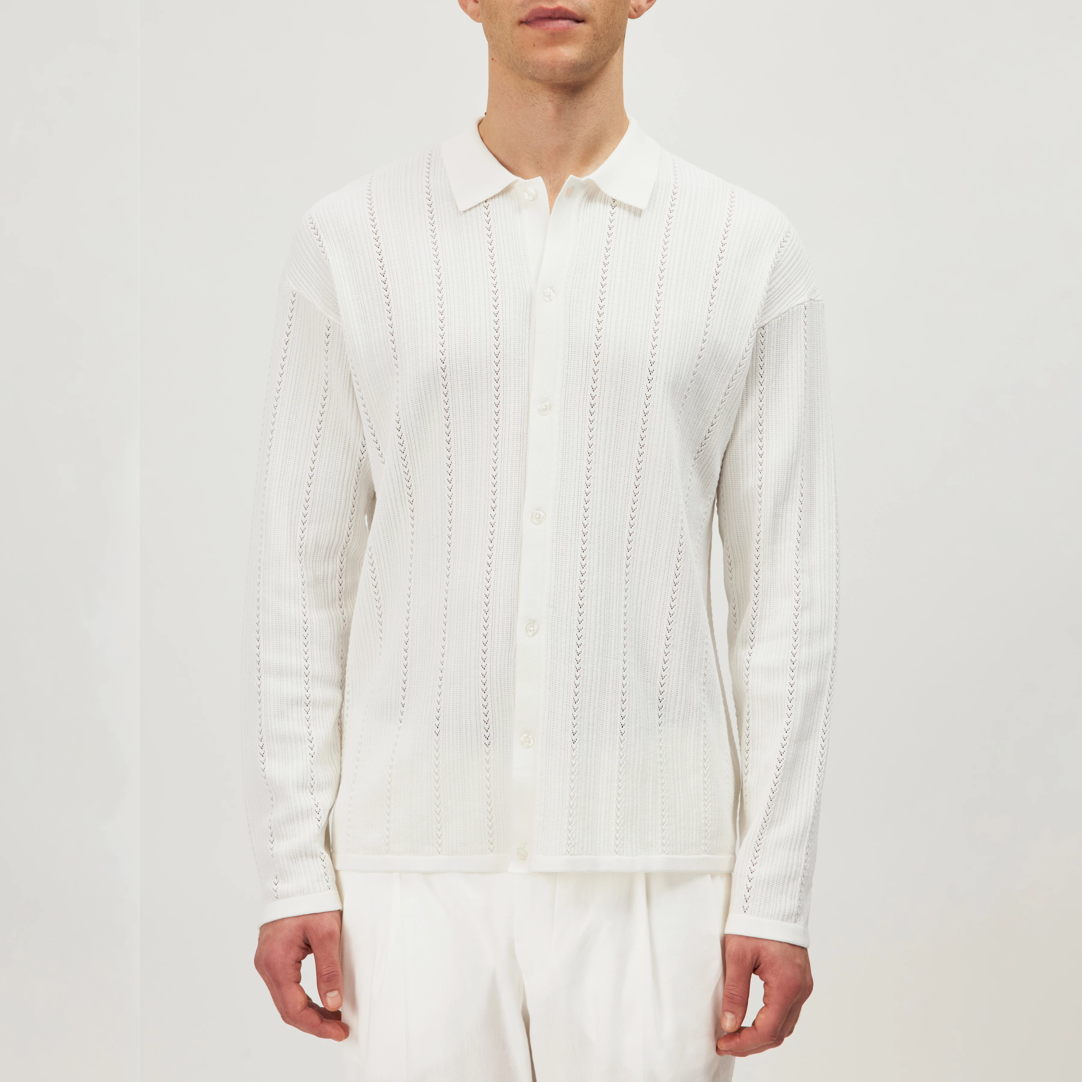 EMILIAS - Regular fit cotton polo - men - off white - Frontansicht