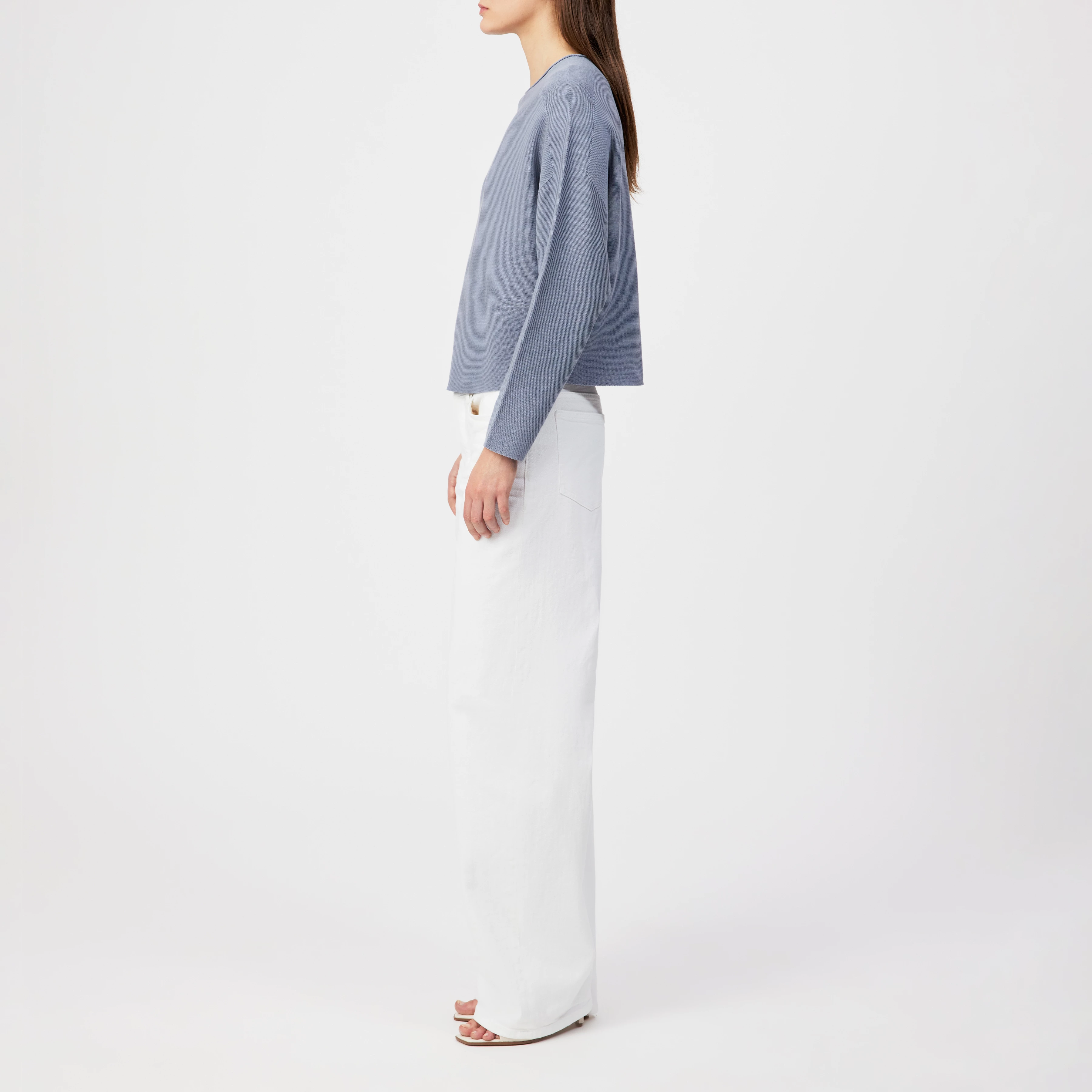 MEAMI - Cropped egg-shape pullover in pure cotton - women - blue - Seitenansicht