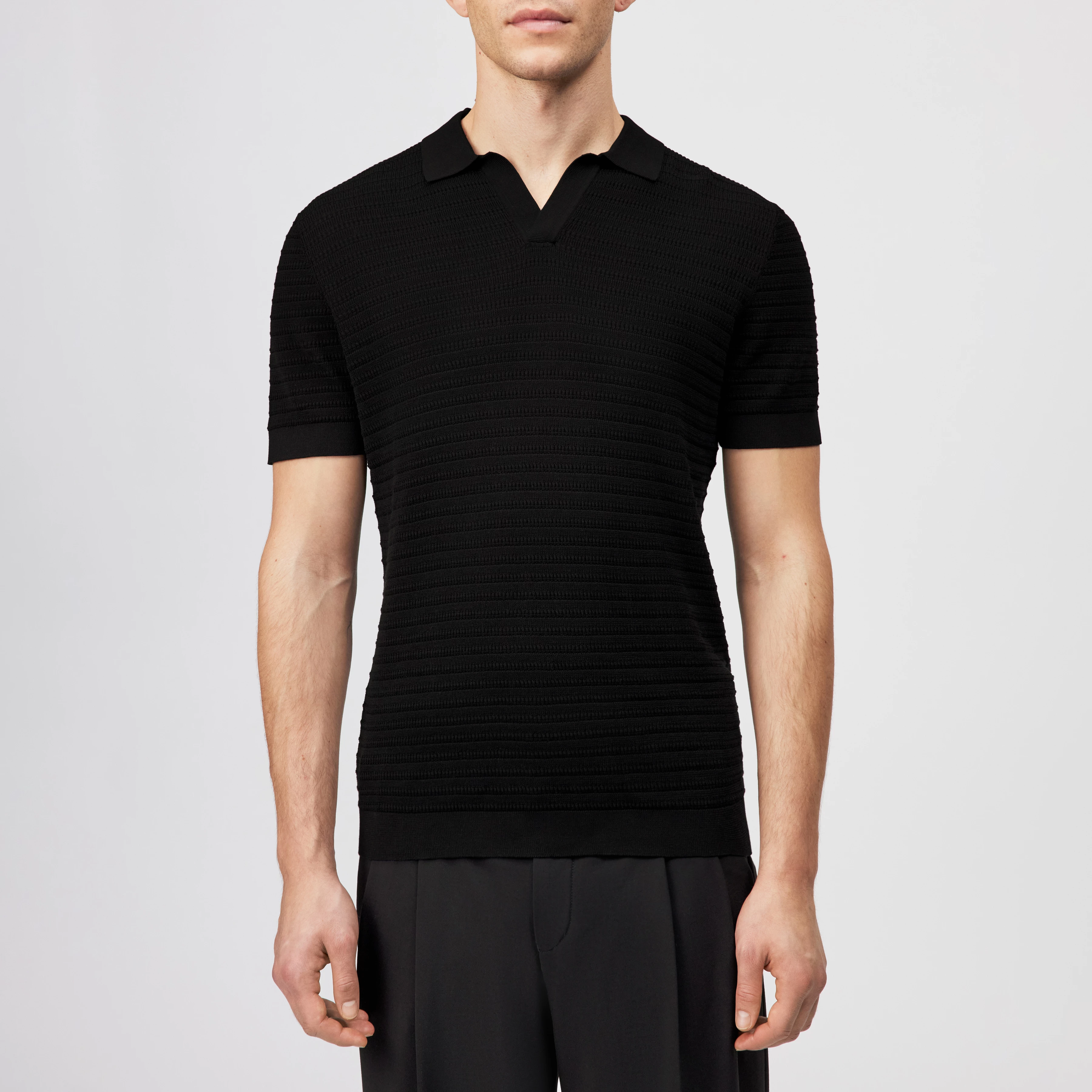 BRAIAN - Gebreide polo in gemerceriseerd katoen - heren - zwart - Frontansicht