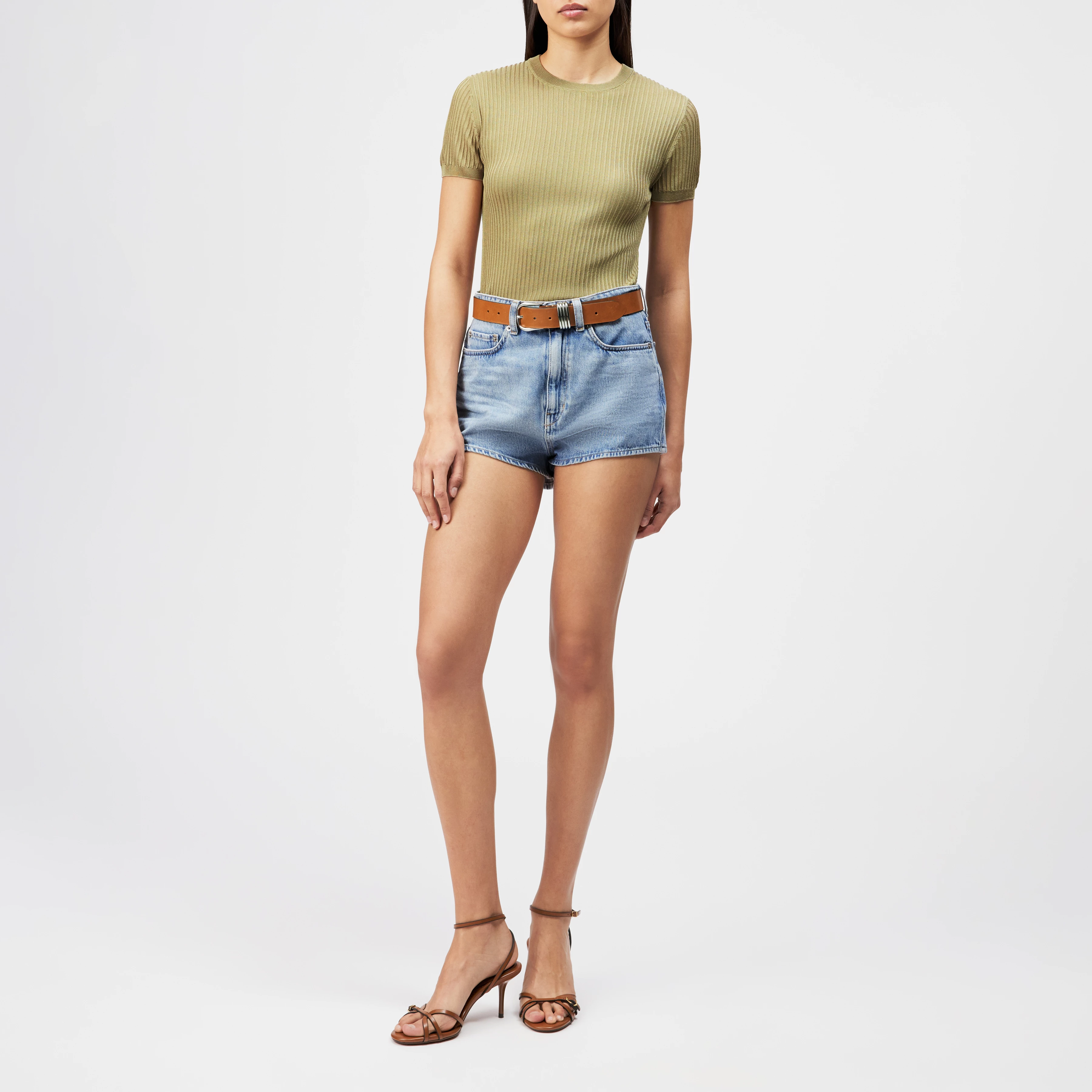 MOGLINI_2 - Crew Neck Knit T-Shirt with Ribbed Texture - women - brown - Ganzkörper-Frontansicht