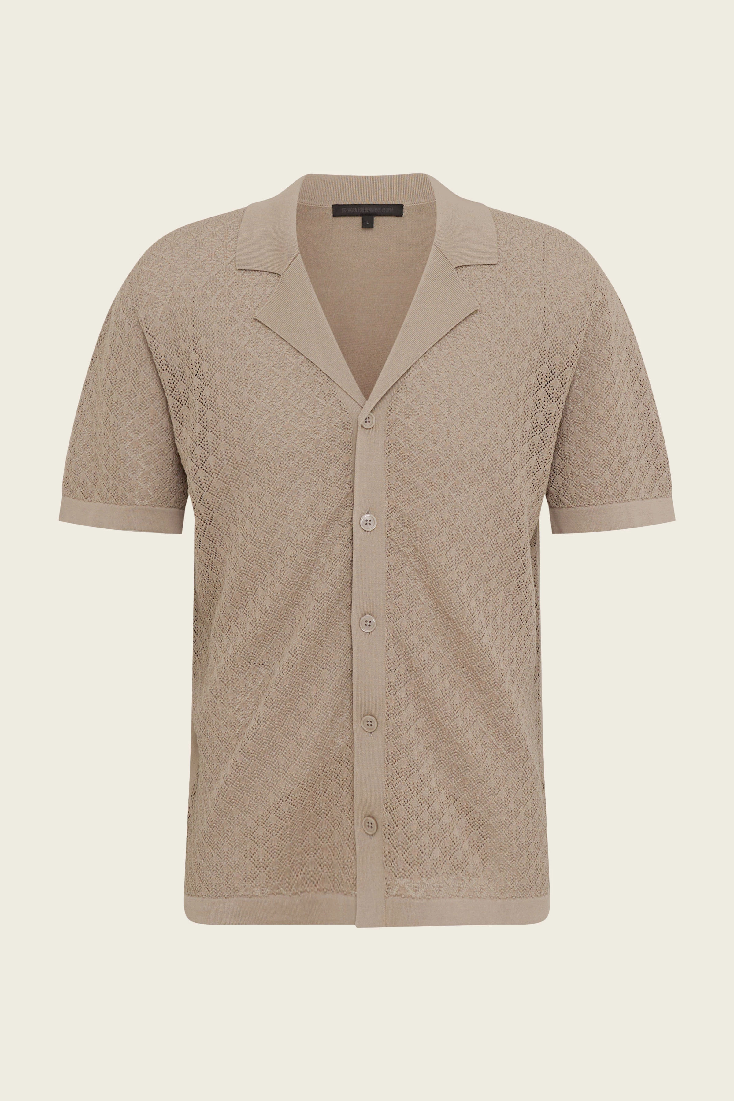 RAY - Knitted shirt with Cuban collar - men - brown - Freisteller Frontansicht