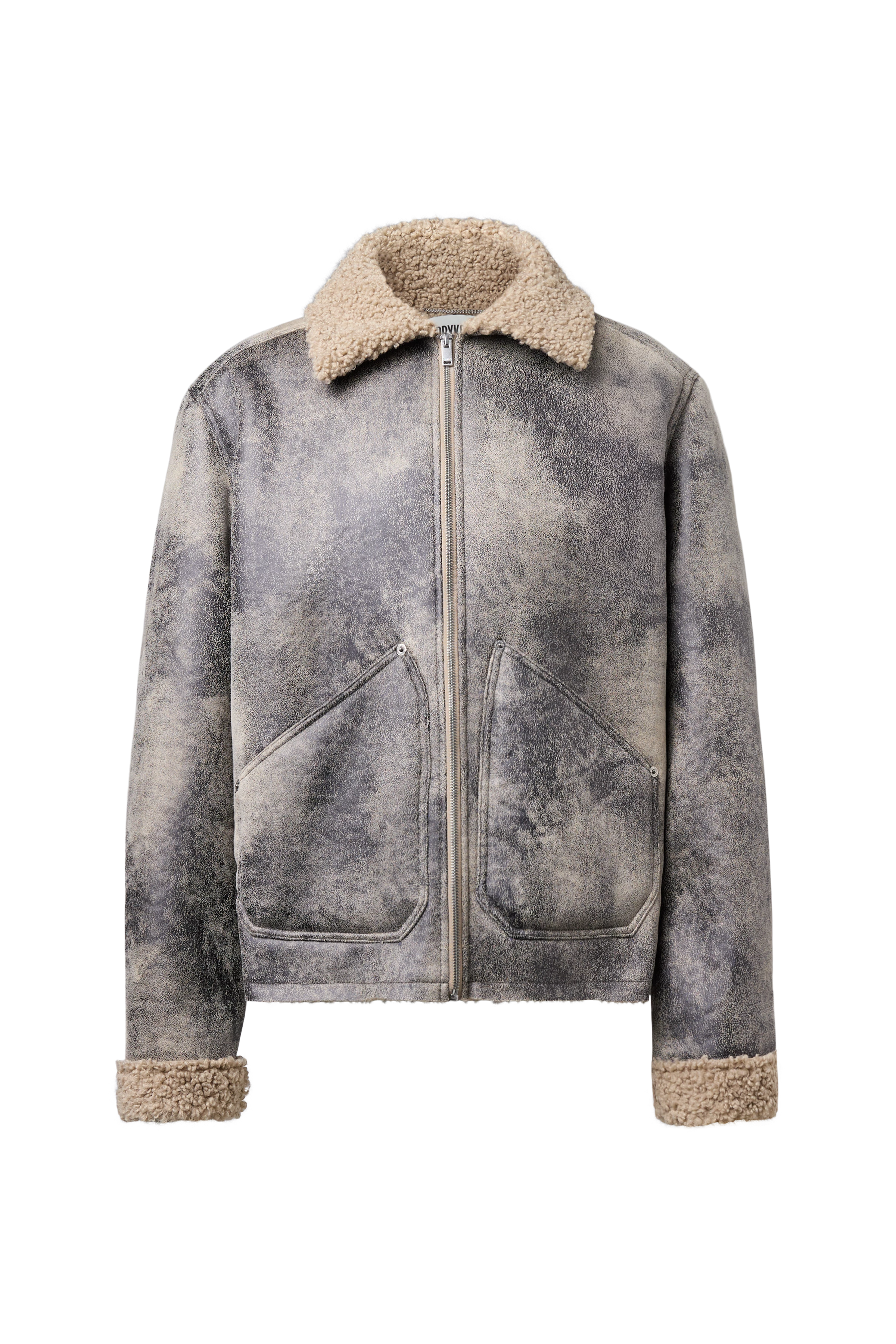 LERON - Faux leather jacket with teddy collar - men - brown - Freisteller Frontansicht