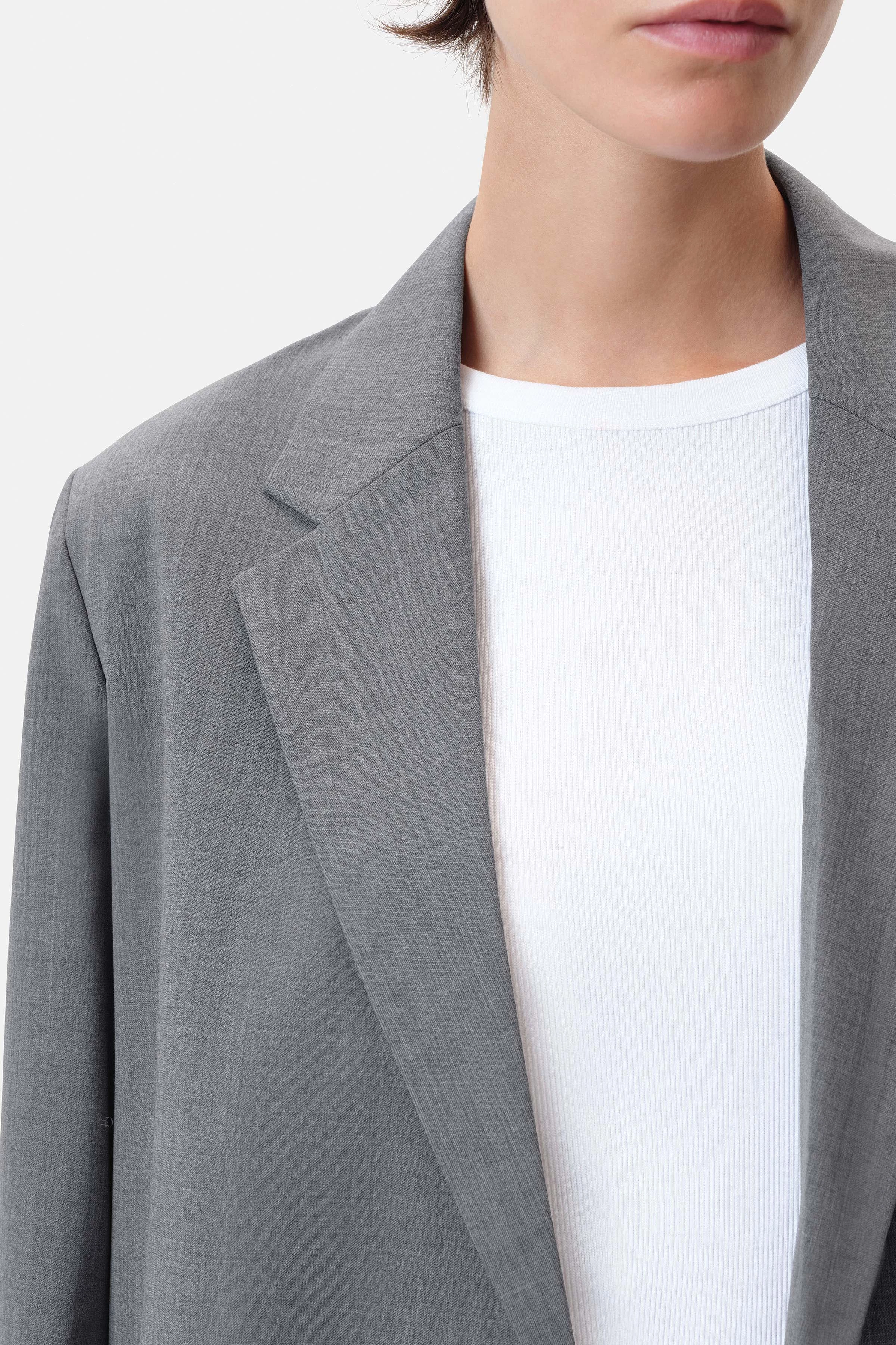 IDBURY - Verschlussloser Boyfriend-Blazer in Wollserge - Damen - grau - Seitenansicht