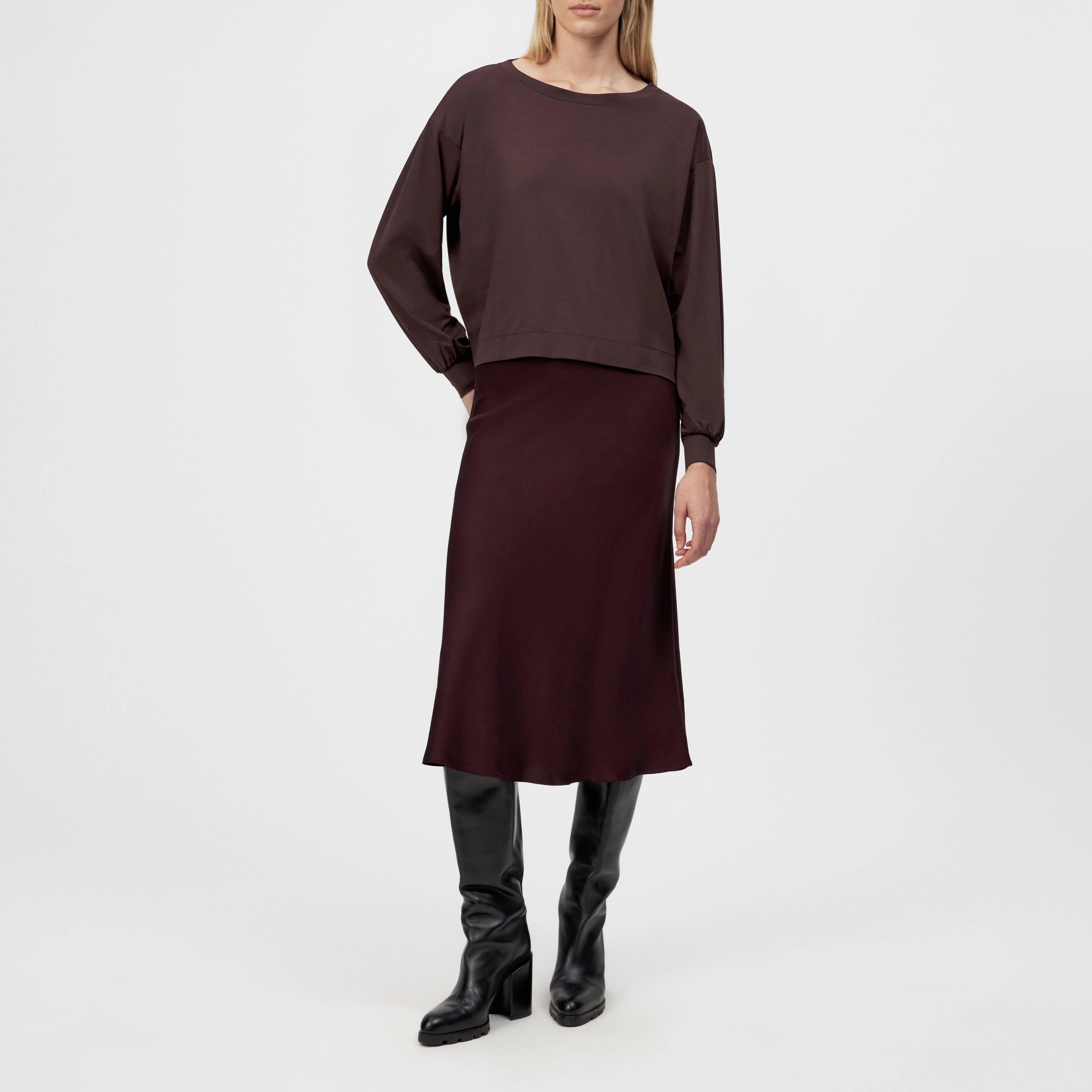 KELANE - Loose-fitting long-sleeved top in lyocell blend - women - red - Ganzkörper-Frontansicht