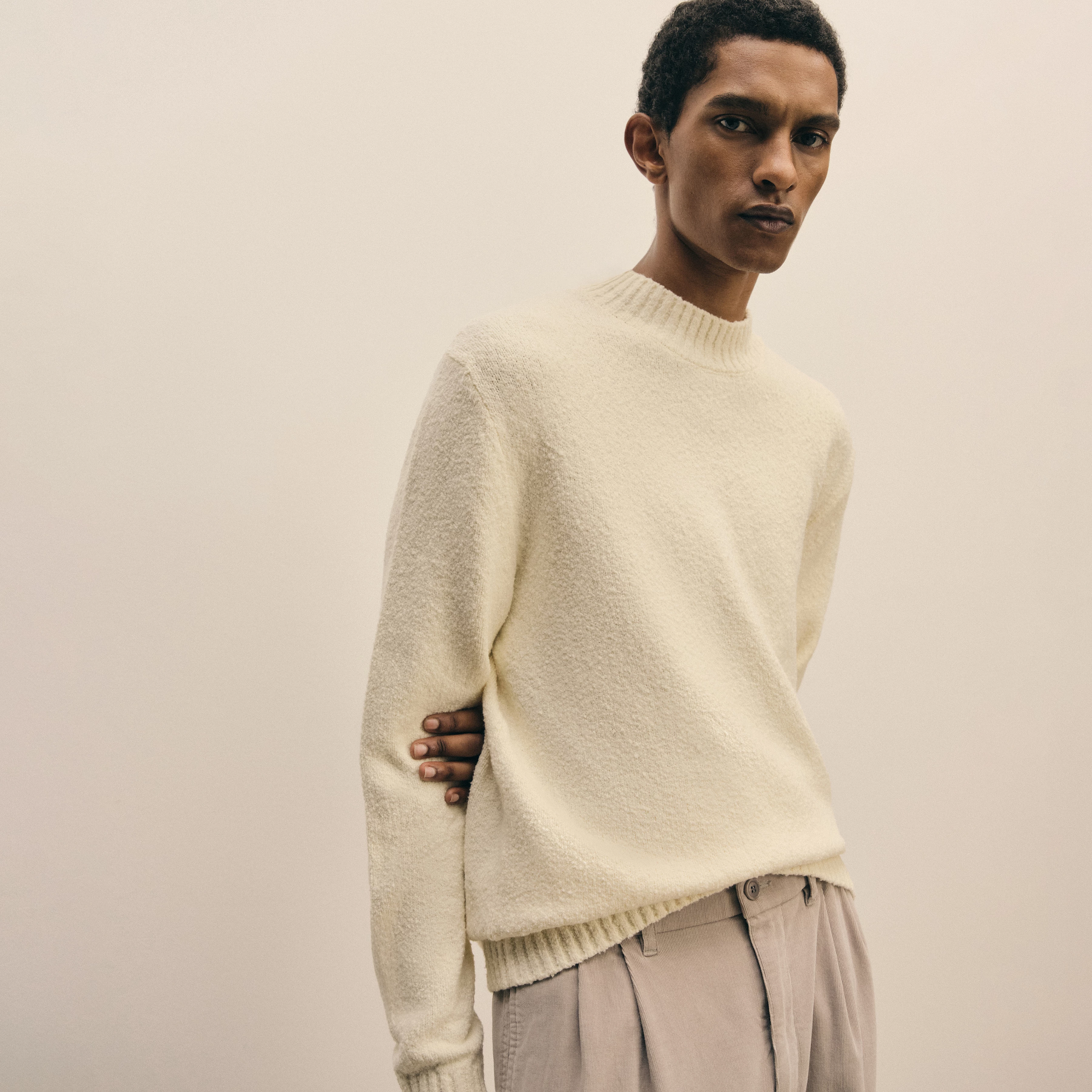 ZAYN - Stehkragenpullover in Bouclé Baumwoll-Mix - Herren - off white