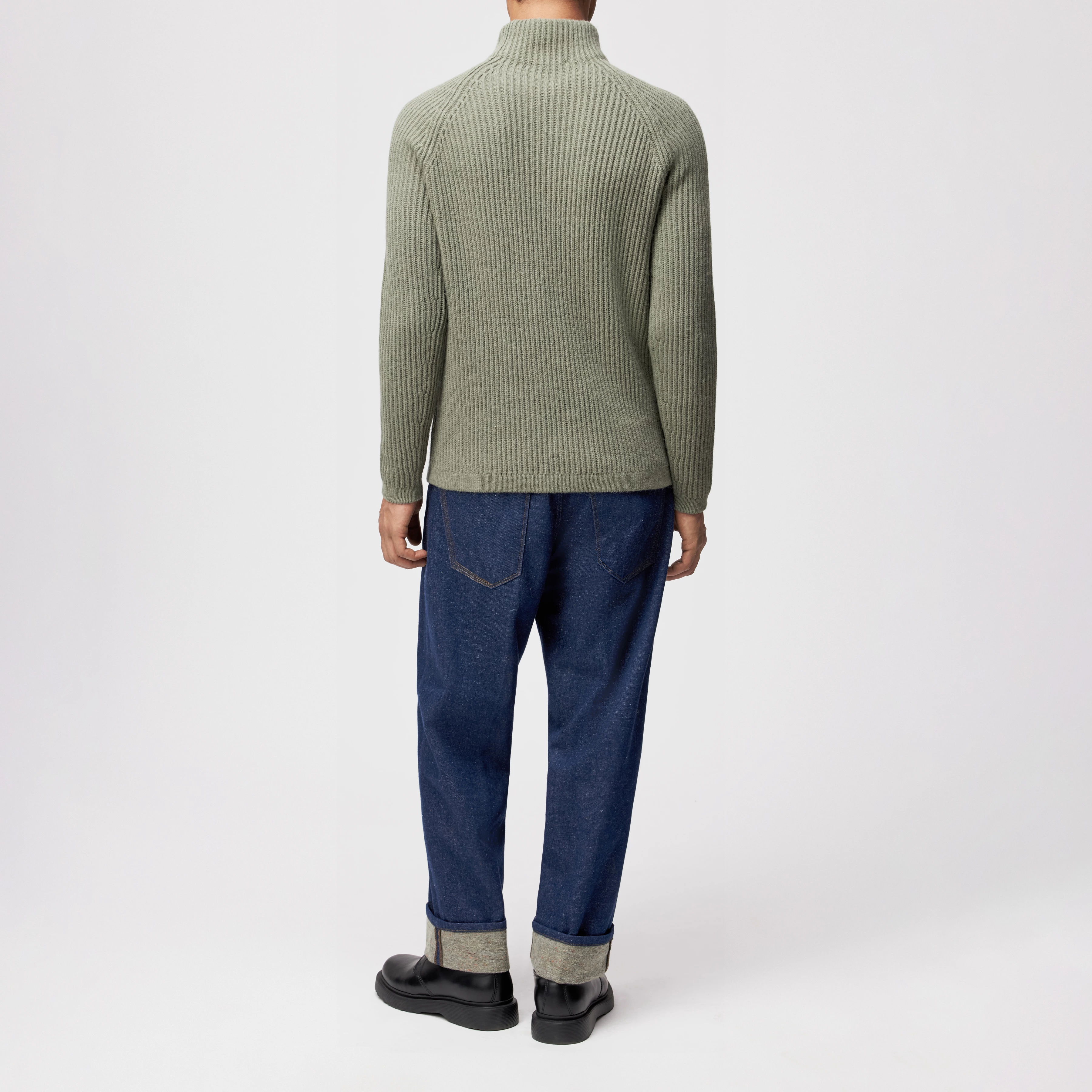 ARVID - Turtleneck jumper in wool and alpaca blend - men - green - Rückansicht