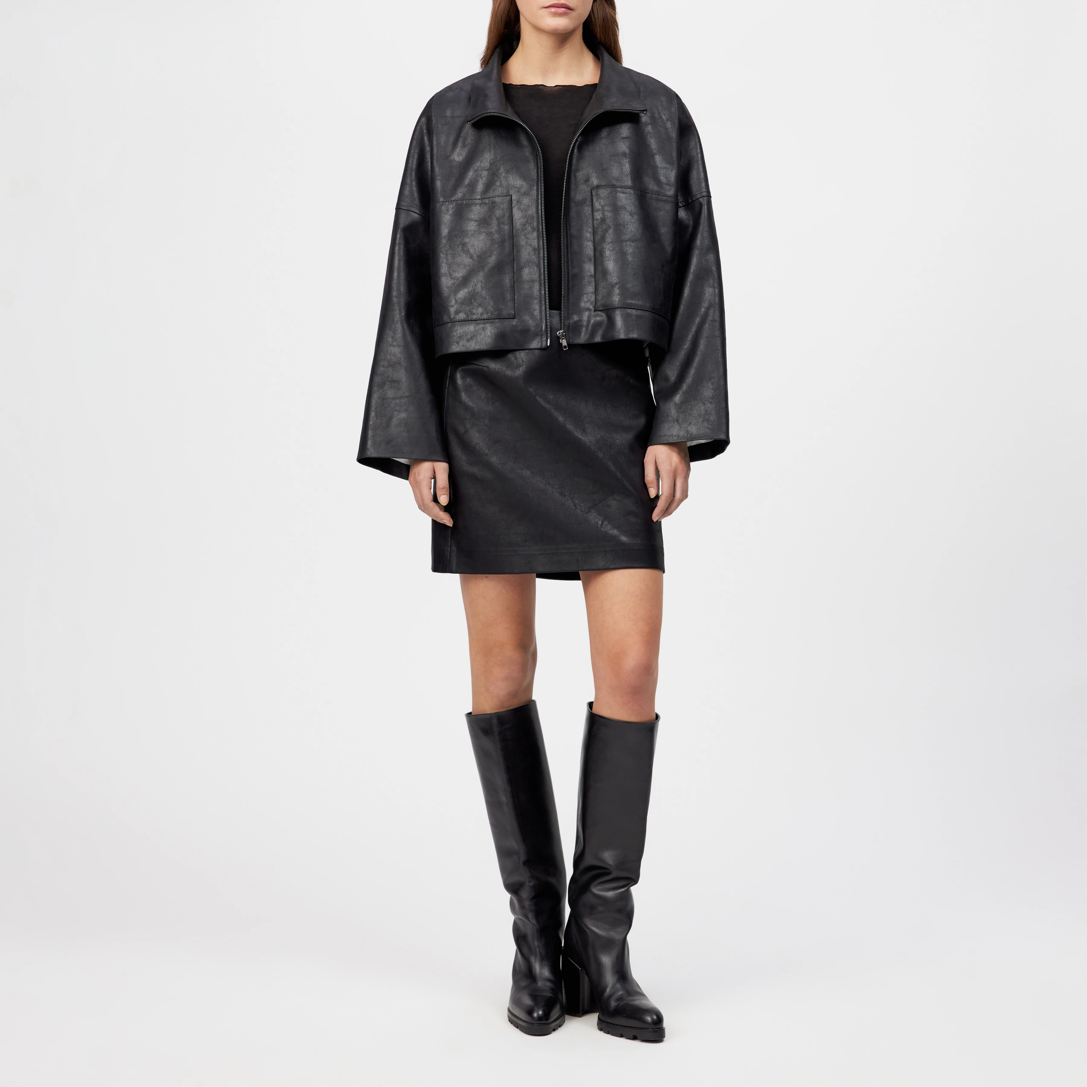 ELSTOW_1 - Oversized jacket in leather look - women - Natural Aluminium - Ganzkörper-Frontansicht