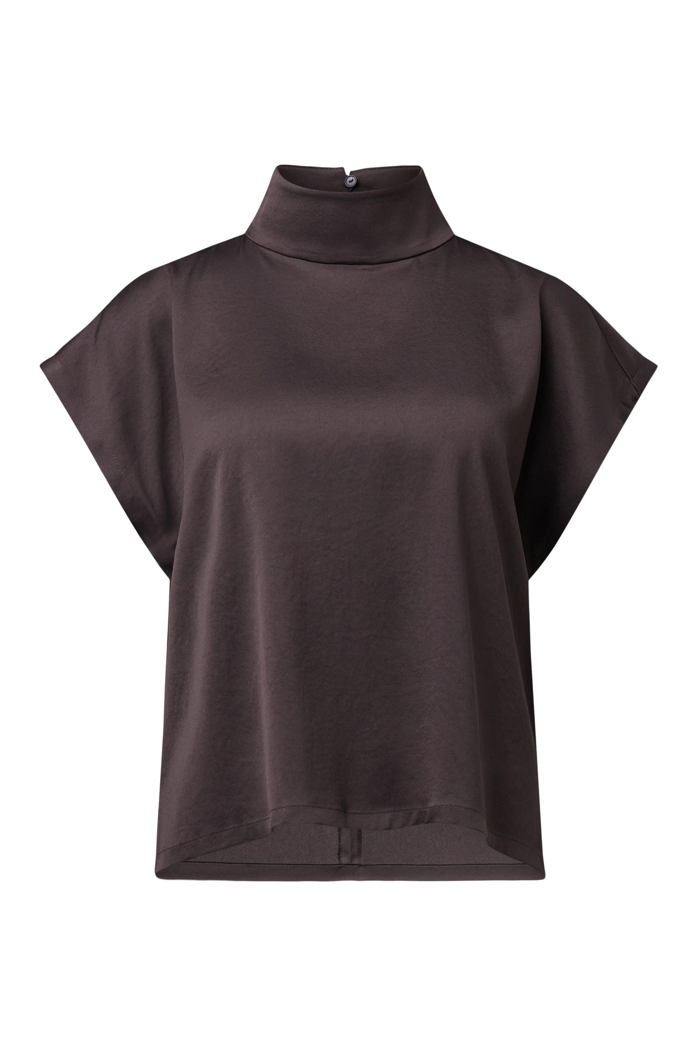 ALARIA_1 - Shirt blouse with stand-up collar in satin - women - brown - Freisteller Frontansicht