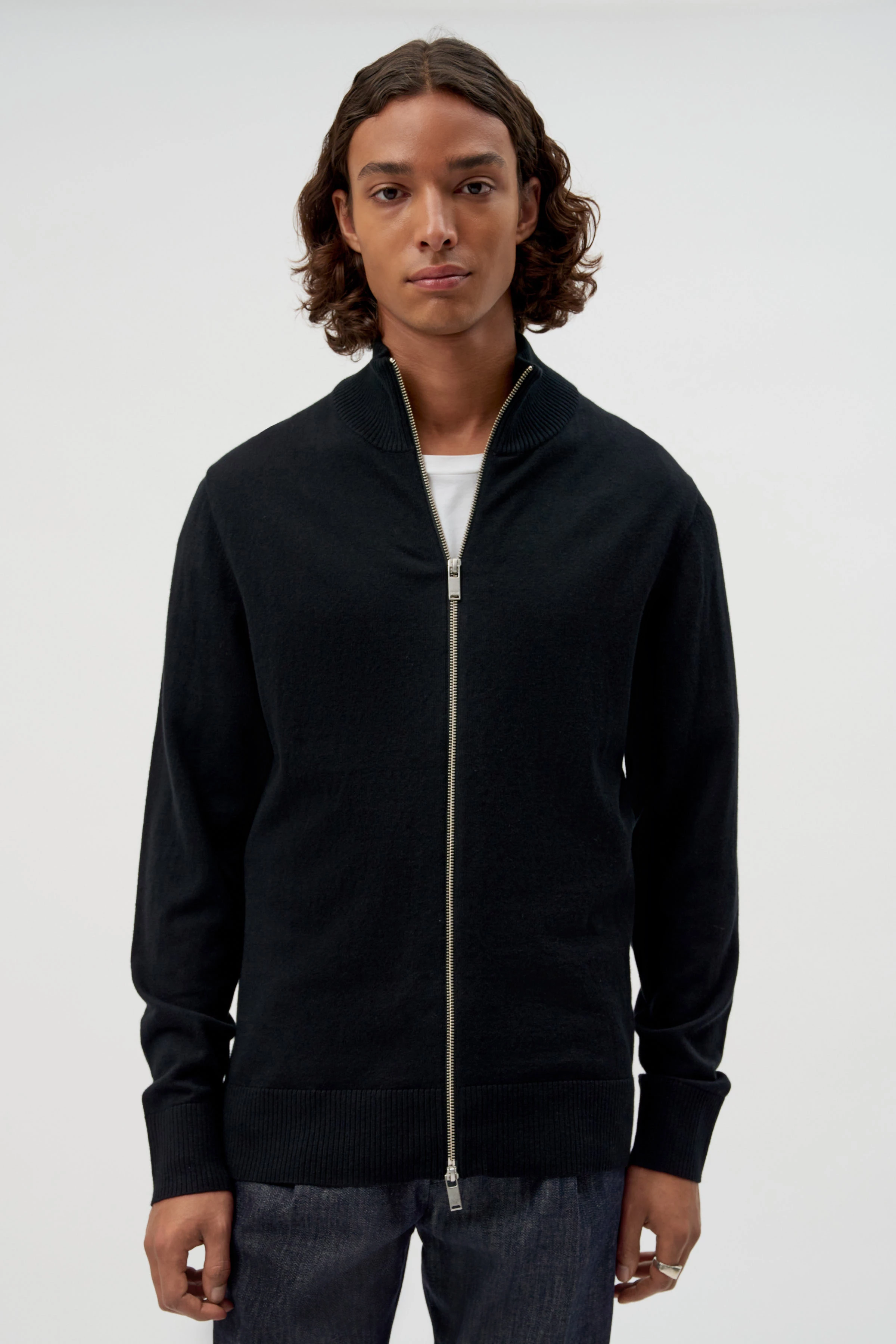 ANTONIO - soft basic zip jacket - men - Natural Aluminium - Frontansicht