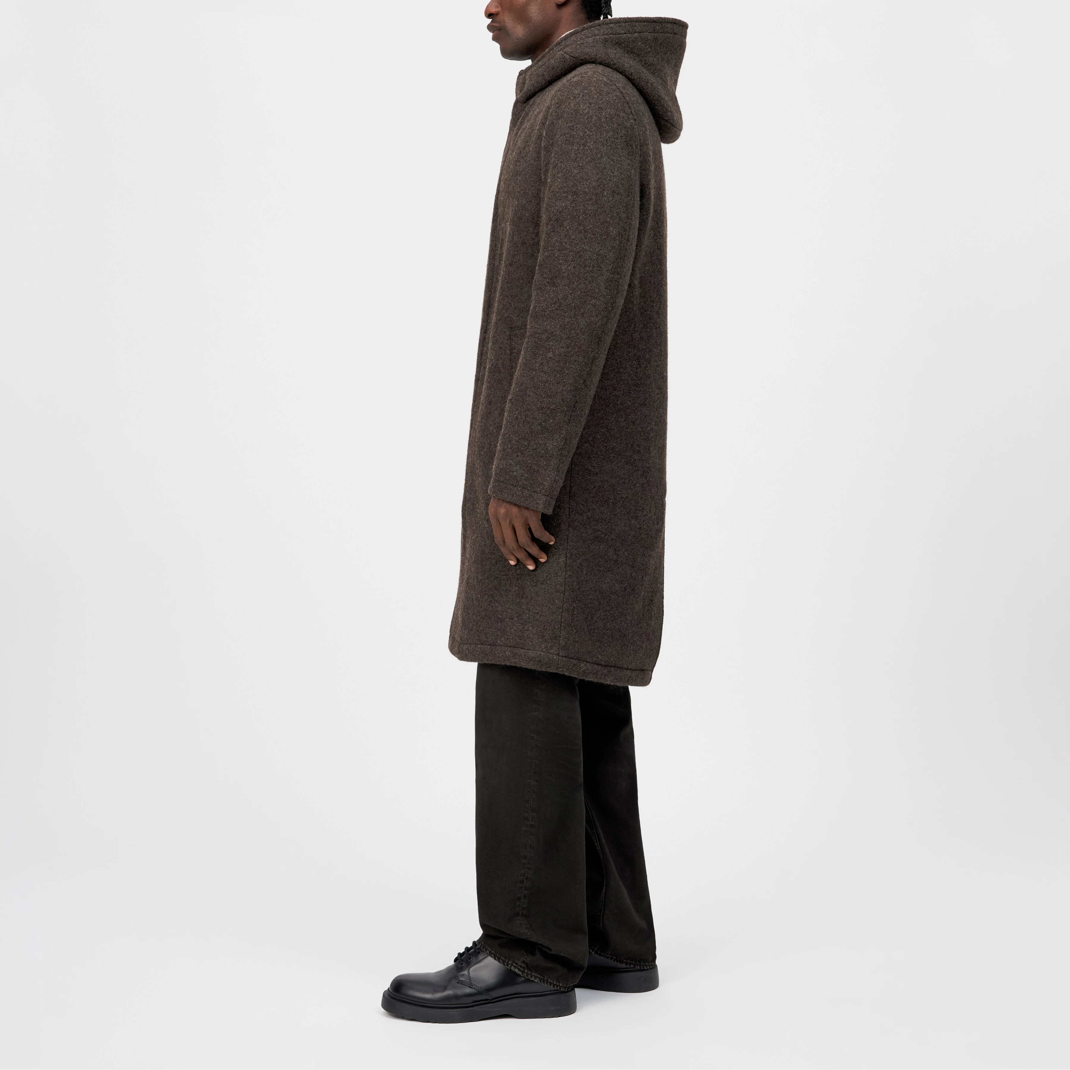 NAUKANO - Wool coat with hood - men - brown - Seitenansicht