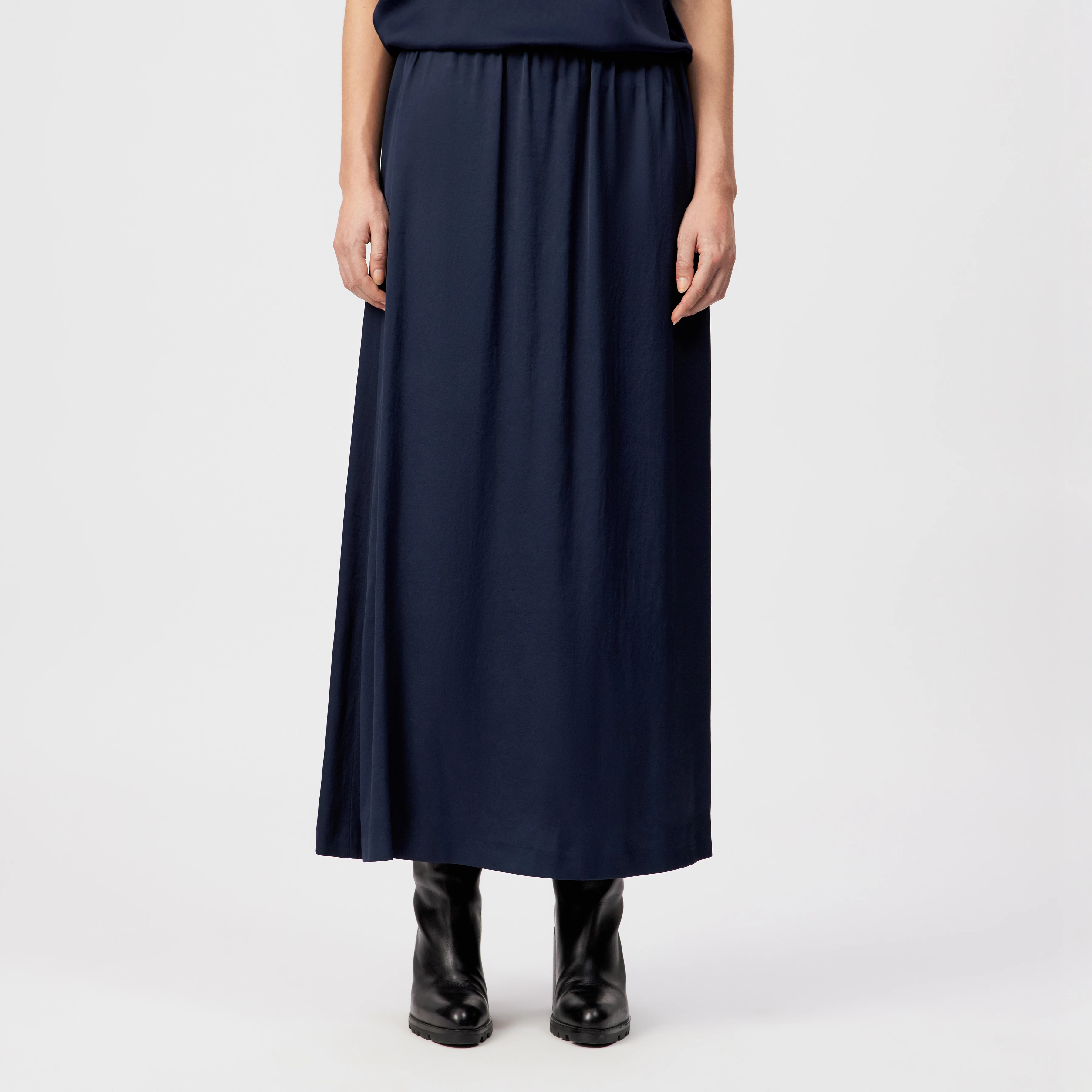 IDONEA - Mid-length skirt with elasticated waistband in satin - women - blue - Frontansicht