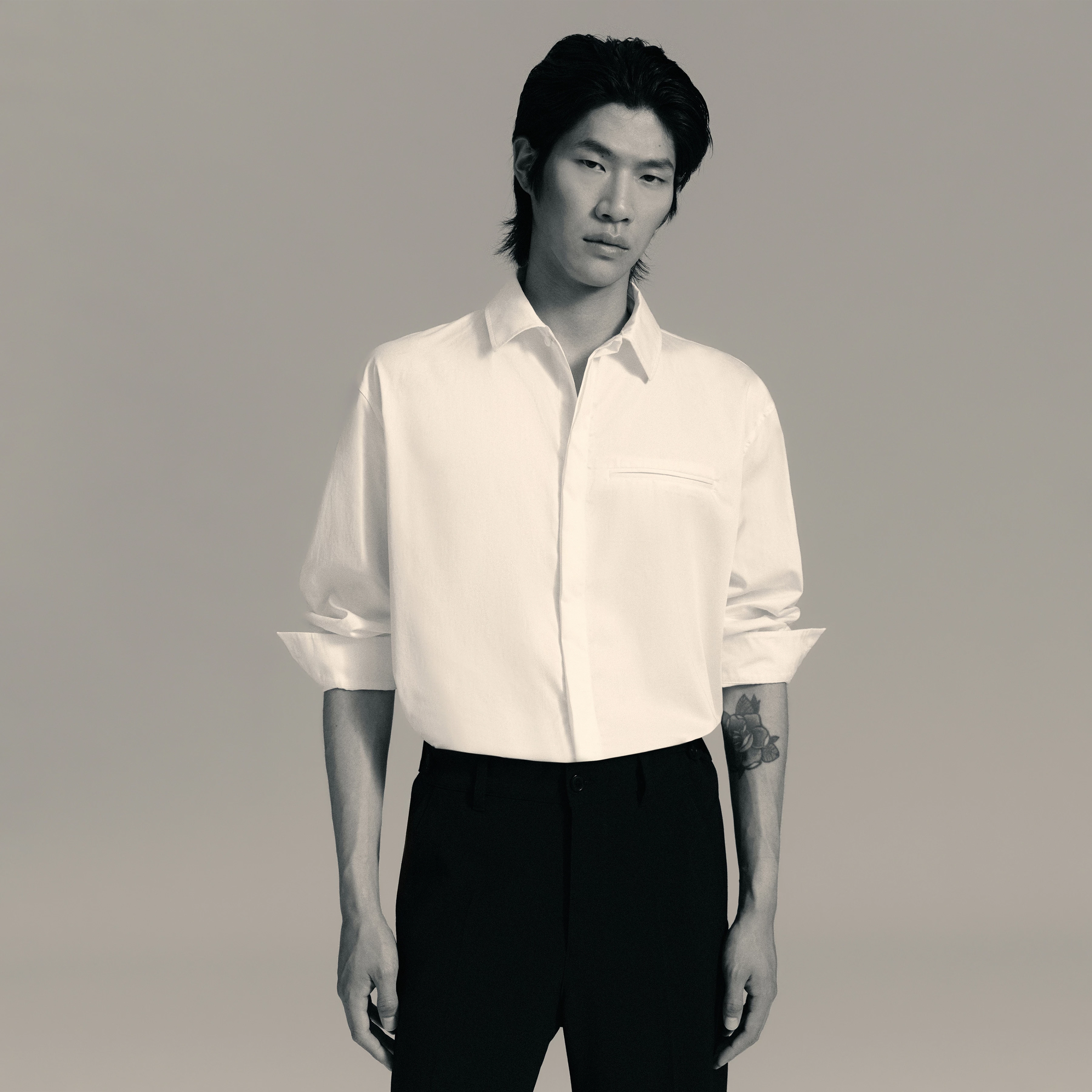 JAARI - Hemd mit verdeckter Knopfleiste in Satin Popeline - Herren - weiß