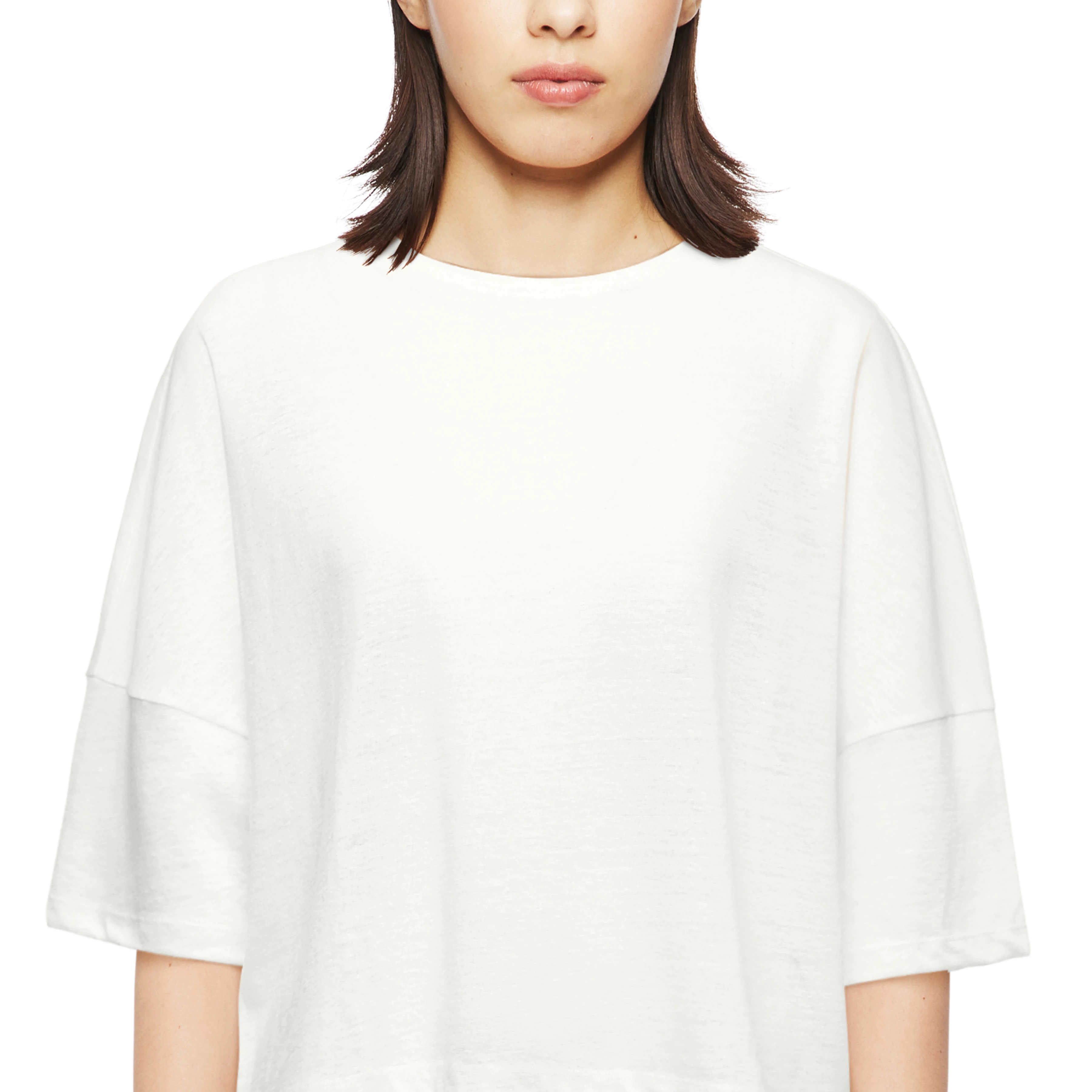 KUSIA - Cropped T-shirt in linen - women - off white - Detailansicht am Model