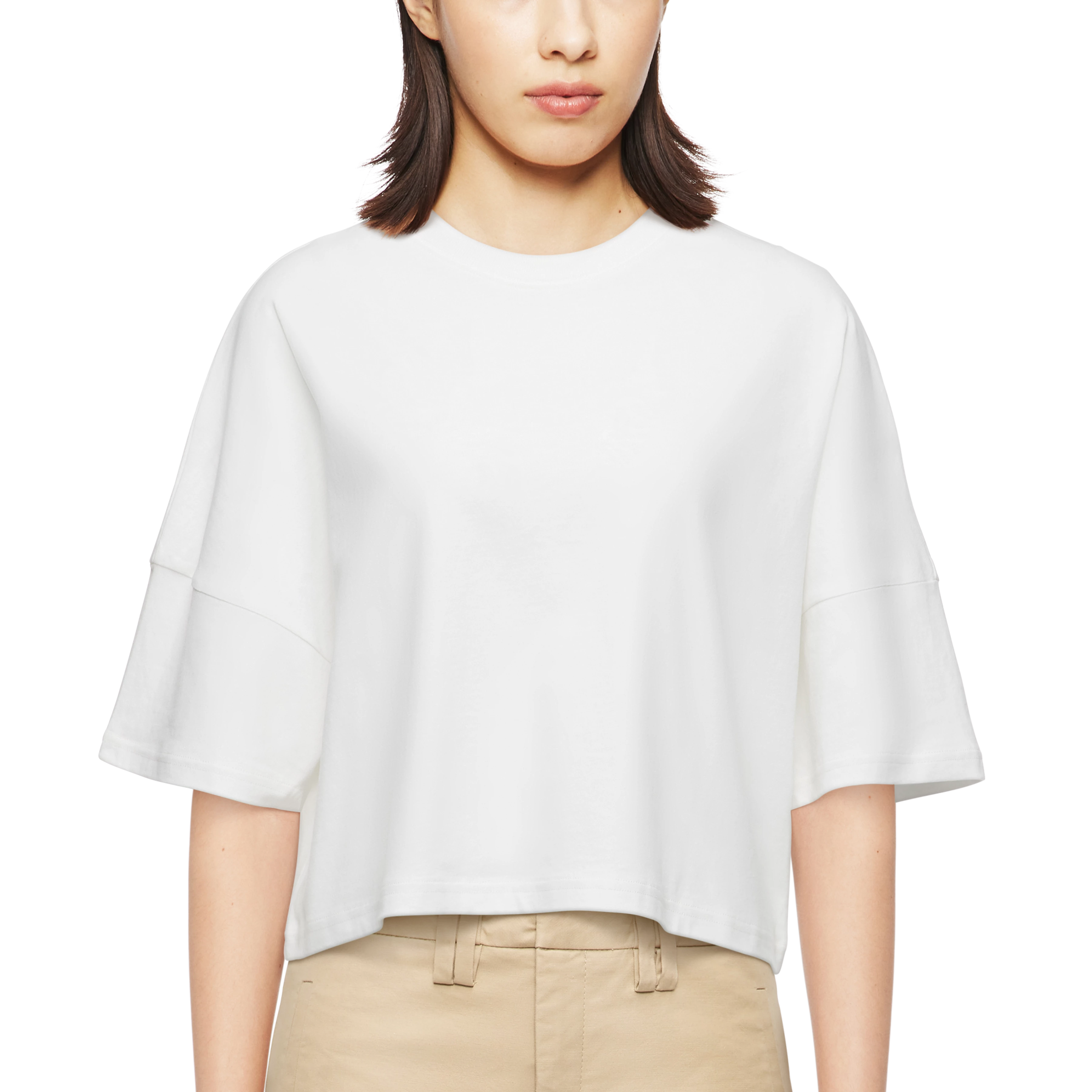 KUSIA - Verkürztes T-Shirt in gewaschener Optik - Damen - off white - Detailansicht am Model