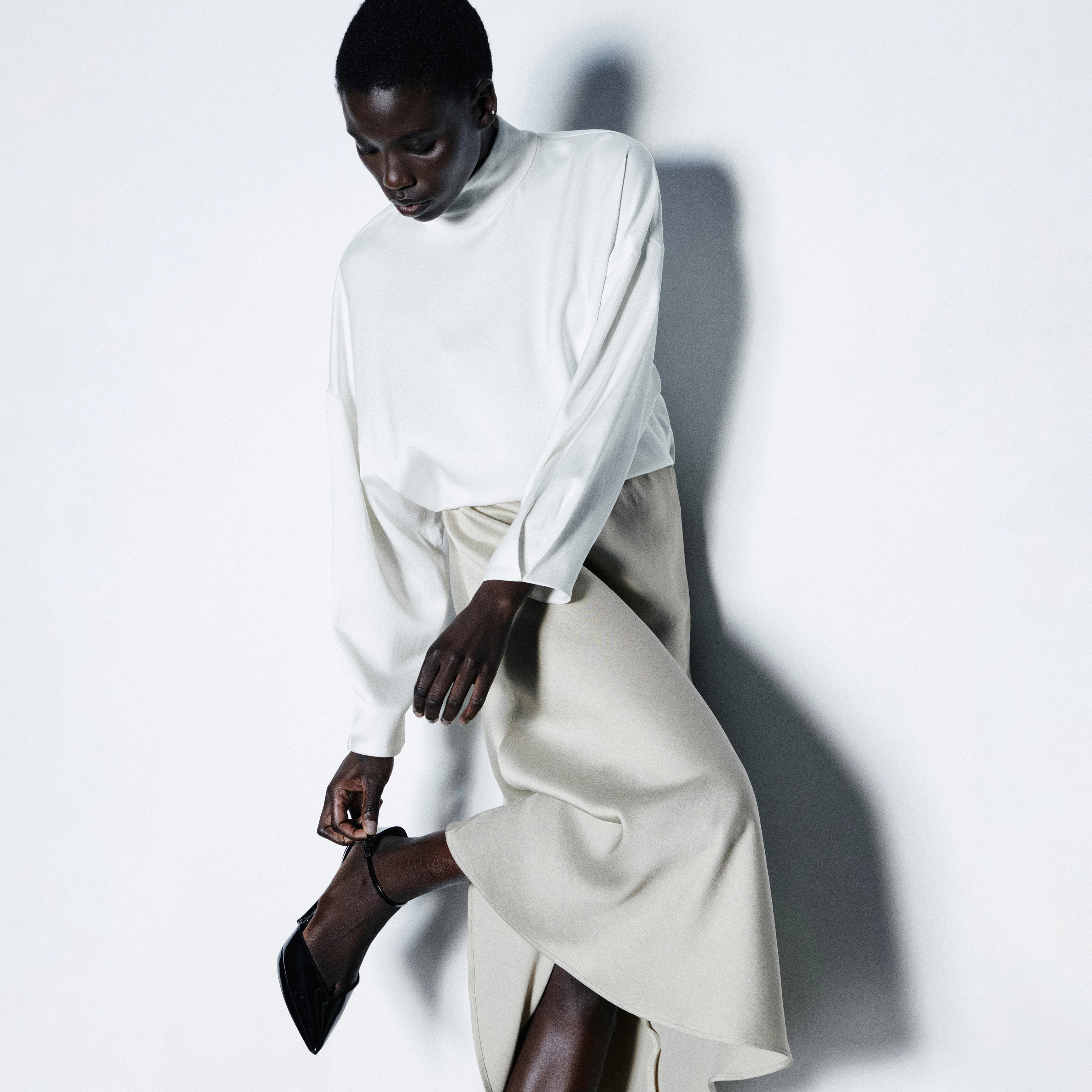 ALVARA - Satin blouse with stand-up collar - women - off white