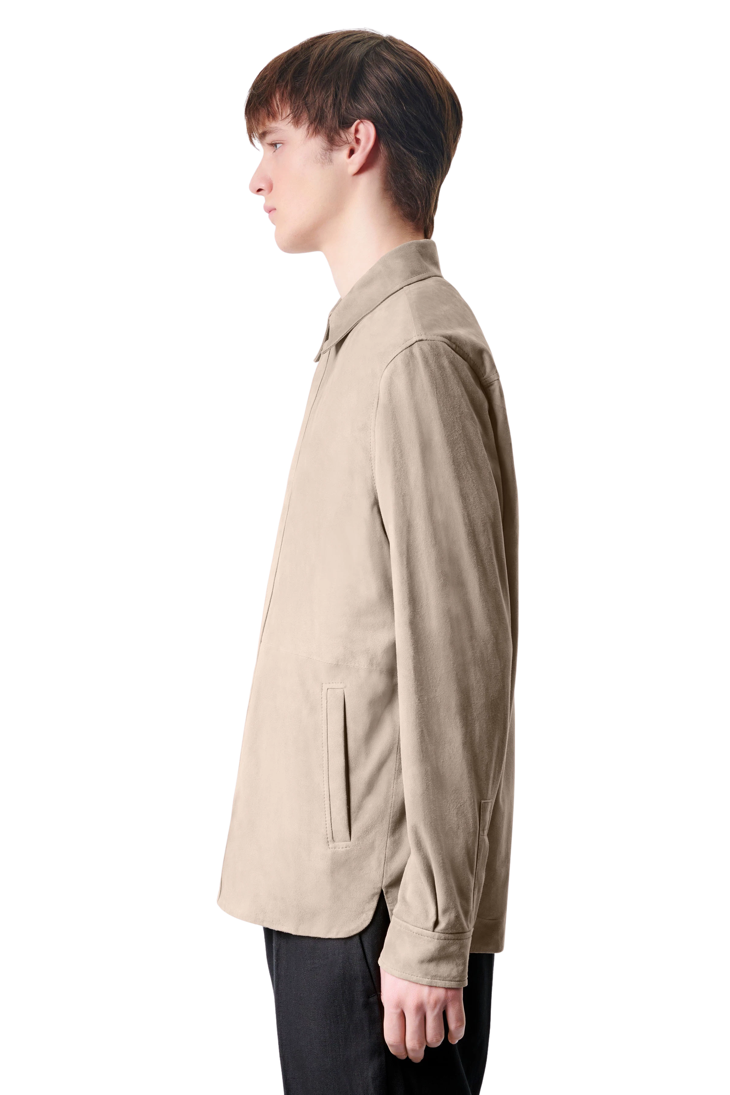 SELETON - lined shirt jacket in high-quality leather - men - beige - Seitenansicht