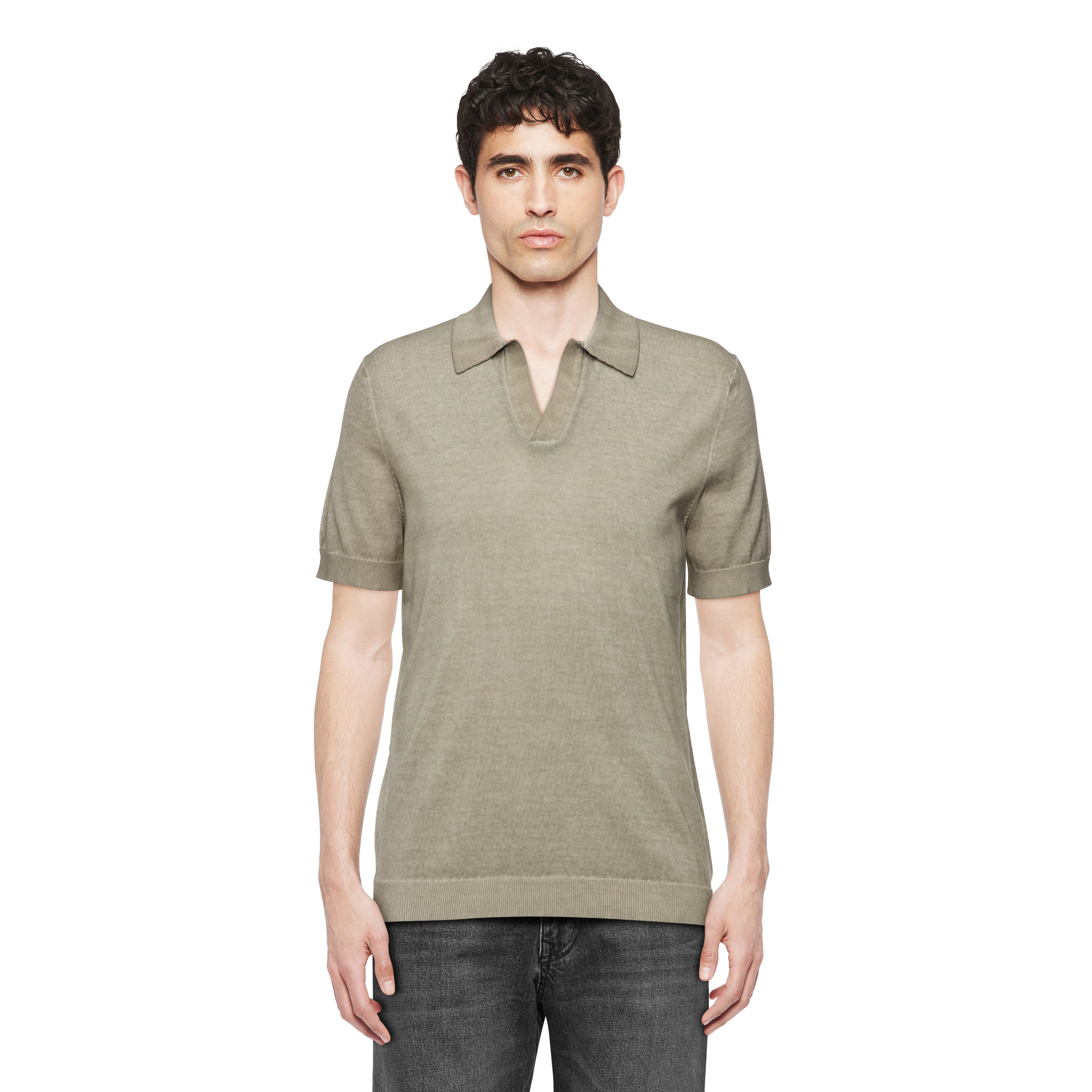 BRAIAN - Gebreide polo in Supima katoen - heren - bruin - Frontansicht