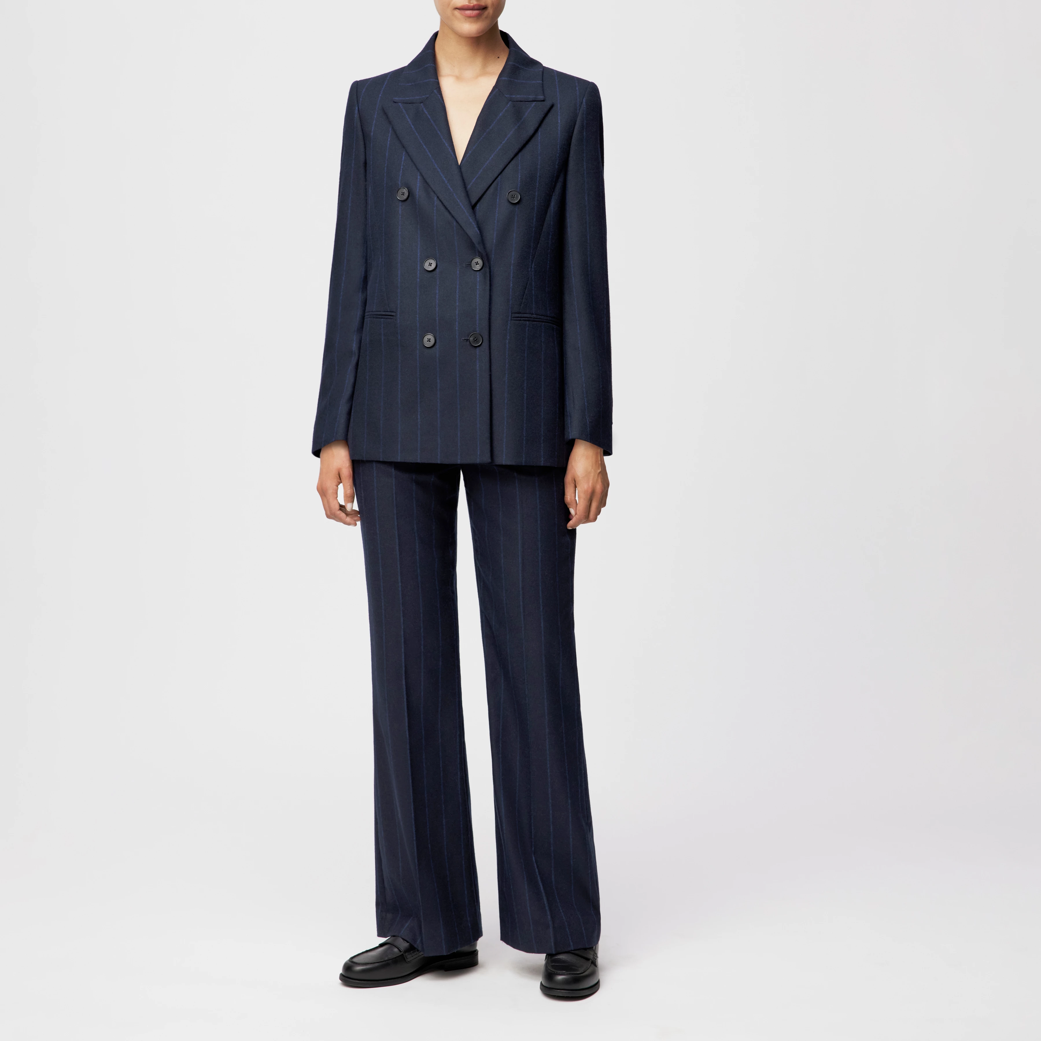 ARGUE - Hose mit Flared Leg in Woll-Mix - Damen - blau - Ganzkörper-Frontansicht