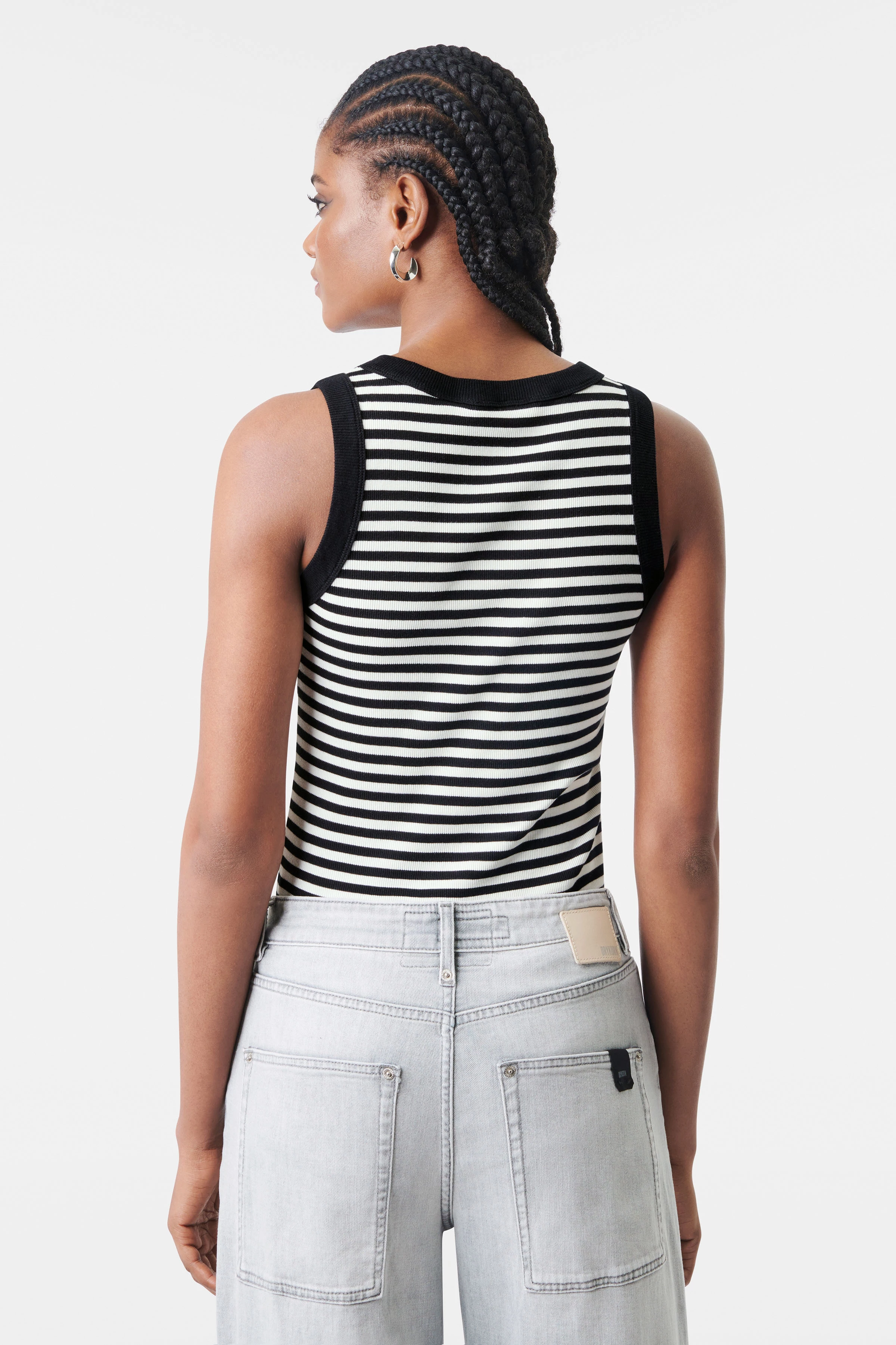 OLINA - tanktop met ronde hals in ribkatoen - dames - zwart - Rückansicht