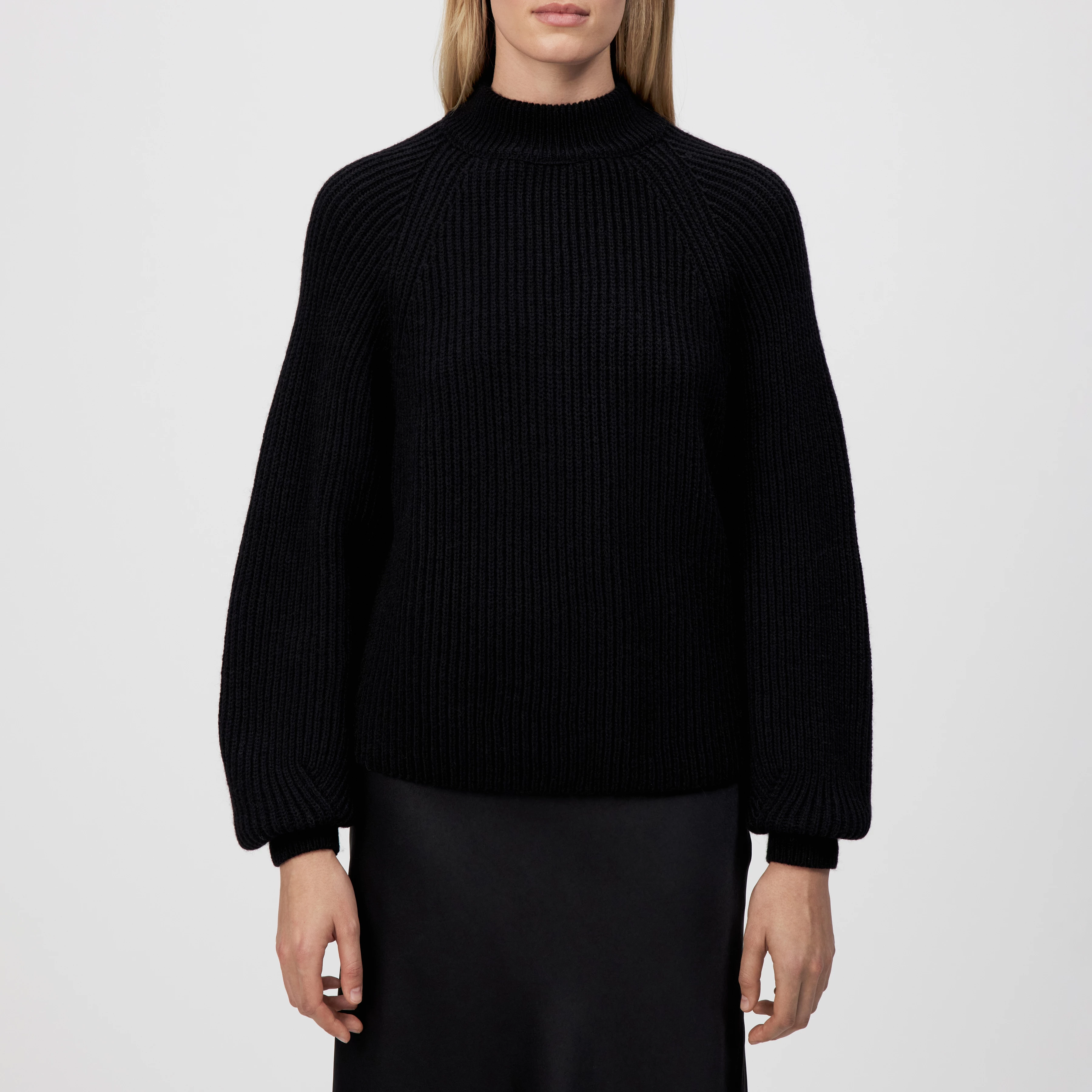 KIMONI - Jumper with balloon sleeves in wool and alpaca blend - women - Natural Aluminium - Frontansicht