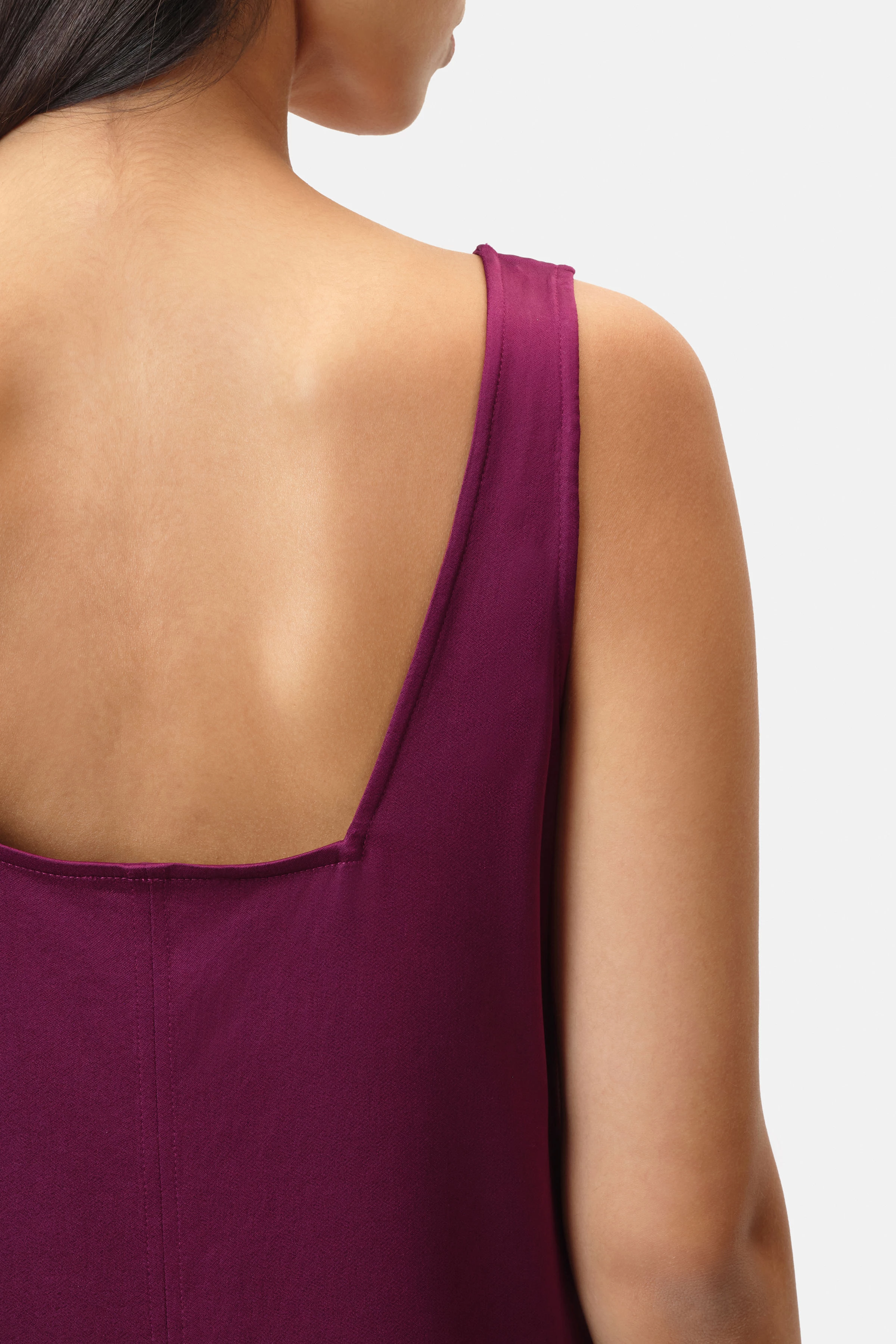 MAEVA - a-line dress with square neckline in satin - women - purple - Seitenansicht