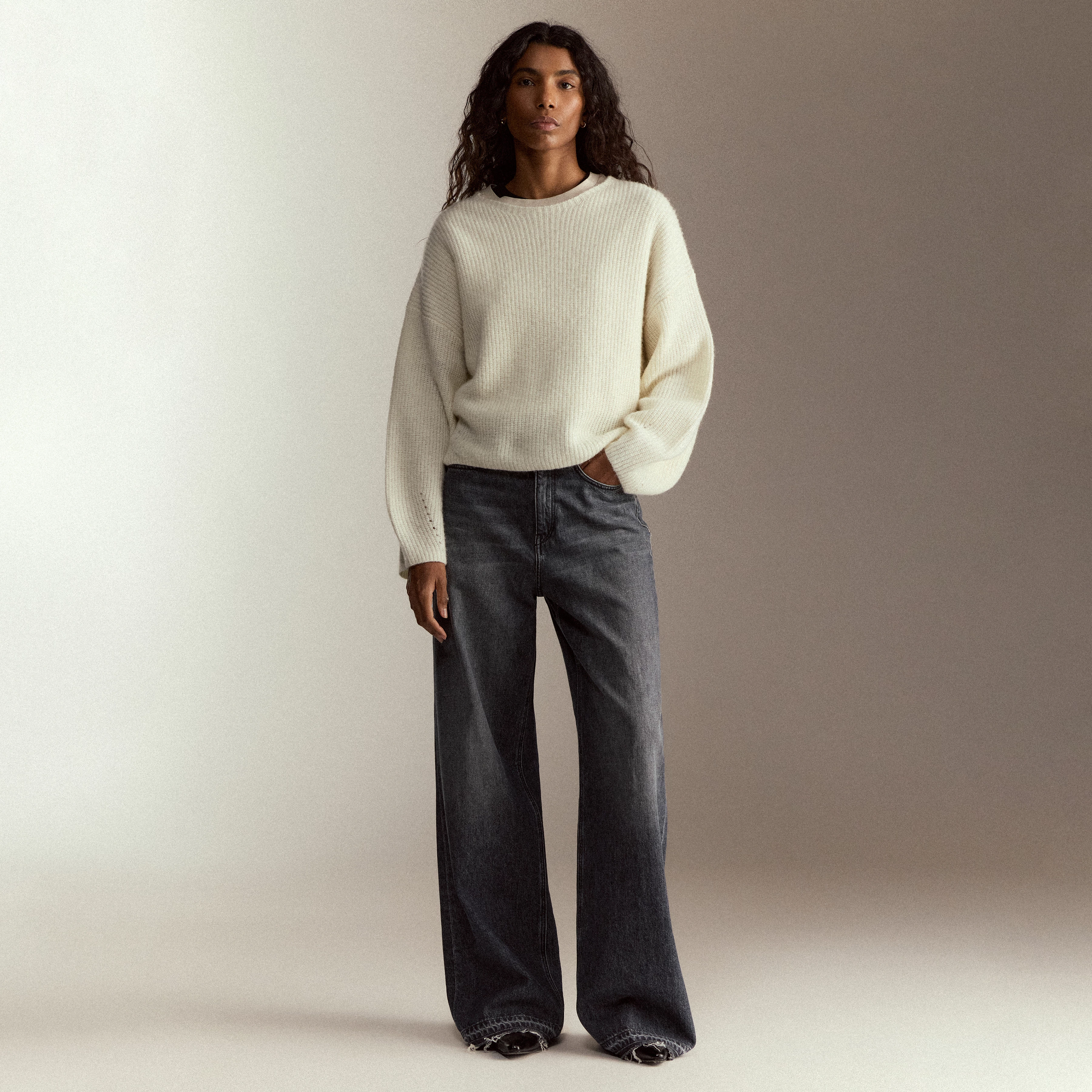 SEAR_1 - High Waist Denim with Wide Leg and Open Cut - women - blue