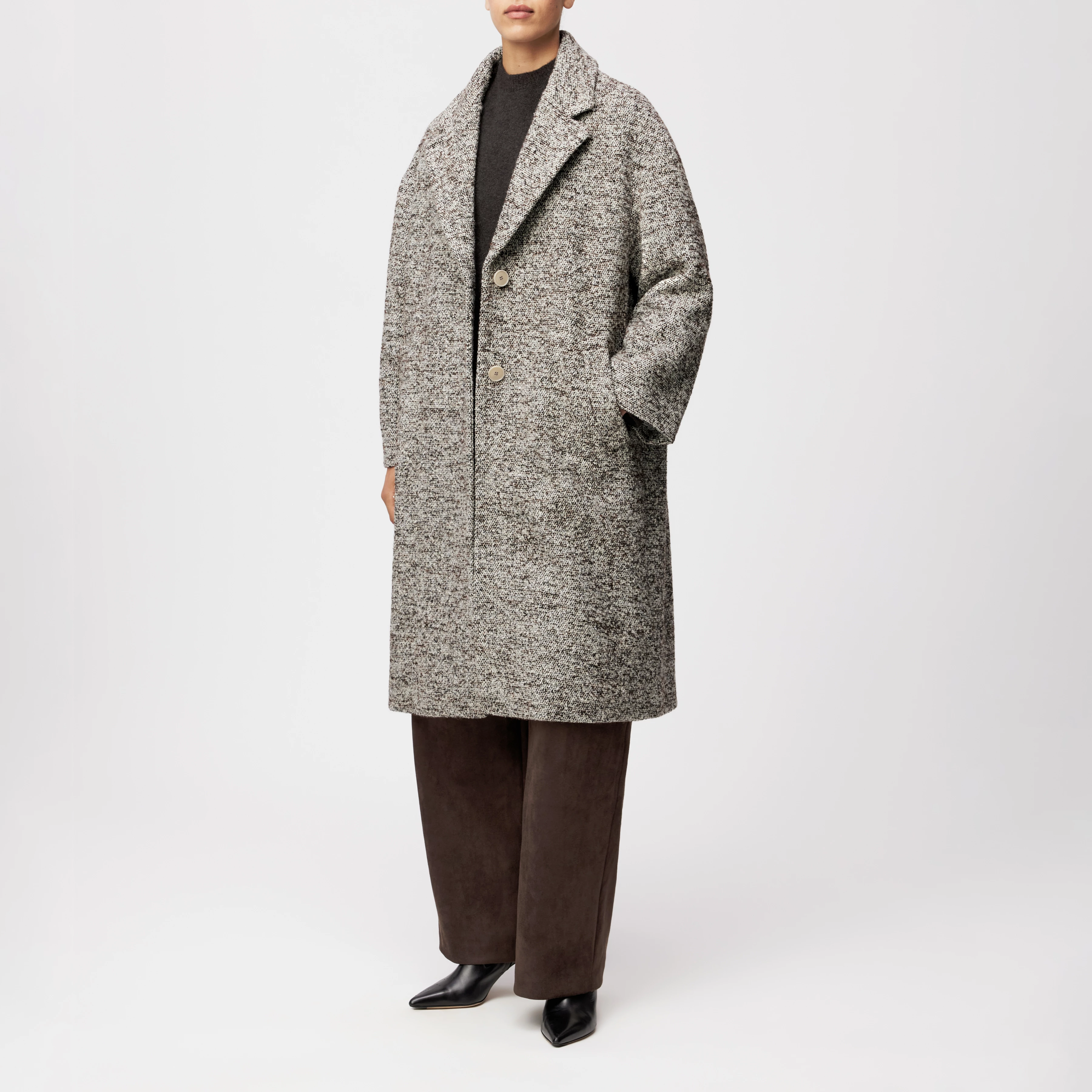 NUTHALL - Lässiger Hüllenmantel in Woll-Mix - Damen - braun - Ganzkörper-Frontansicht