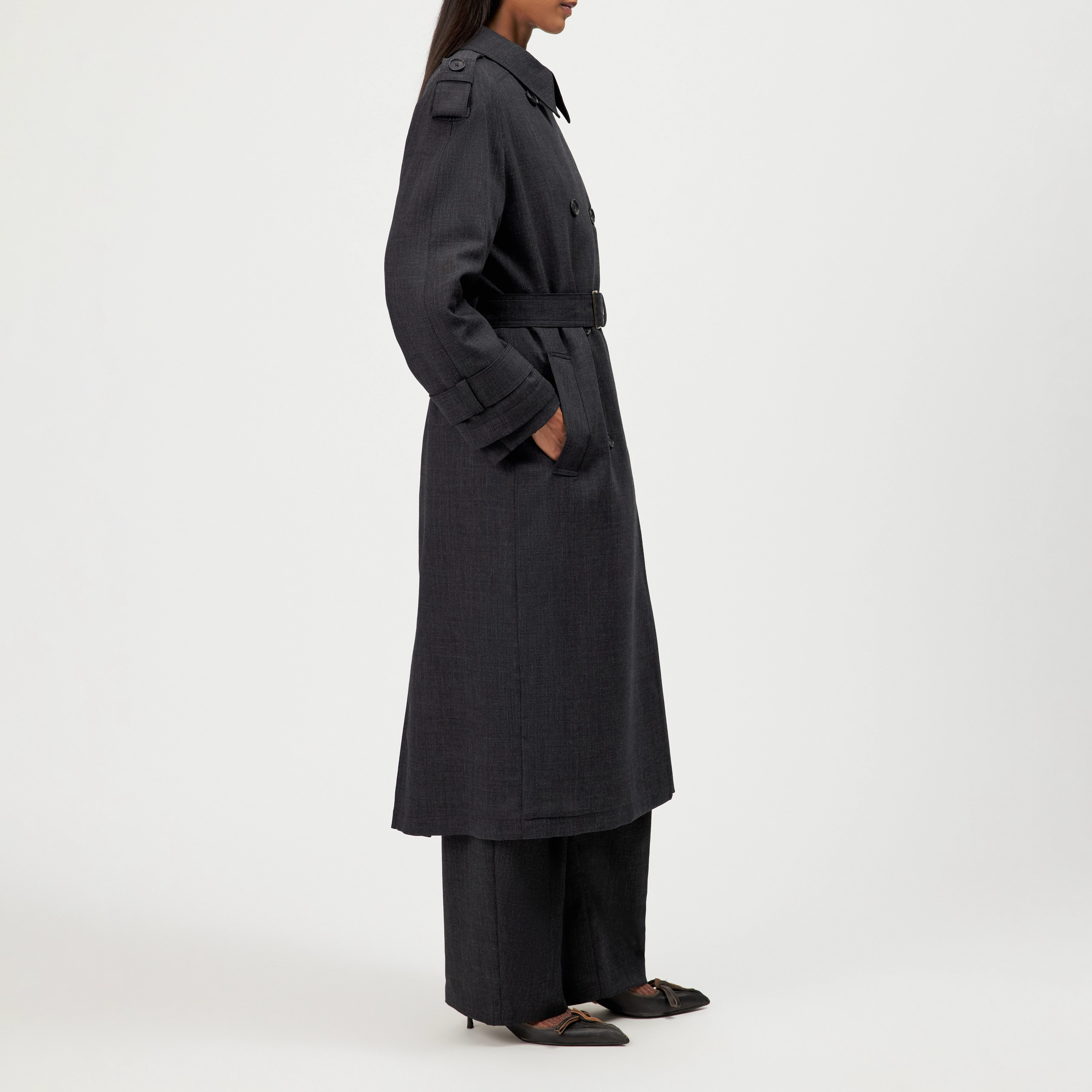 PEPLOW - Pure new wool trench coat - women - grey - Seitenansicht