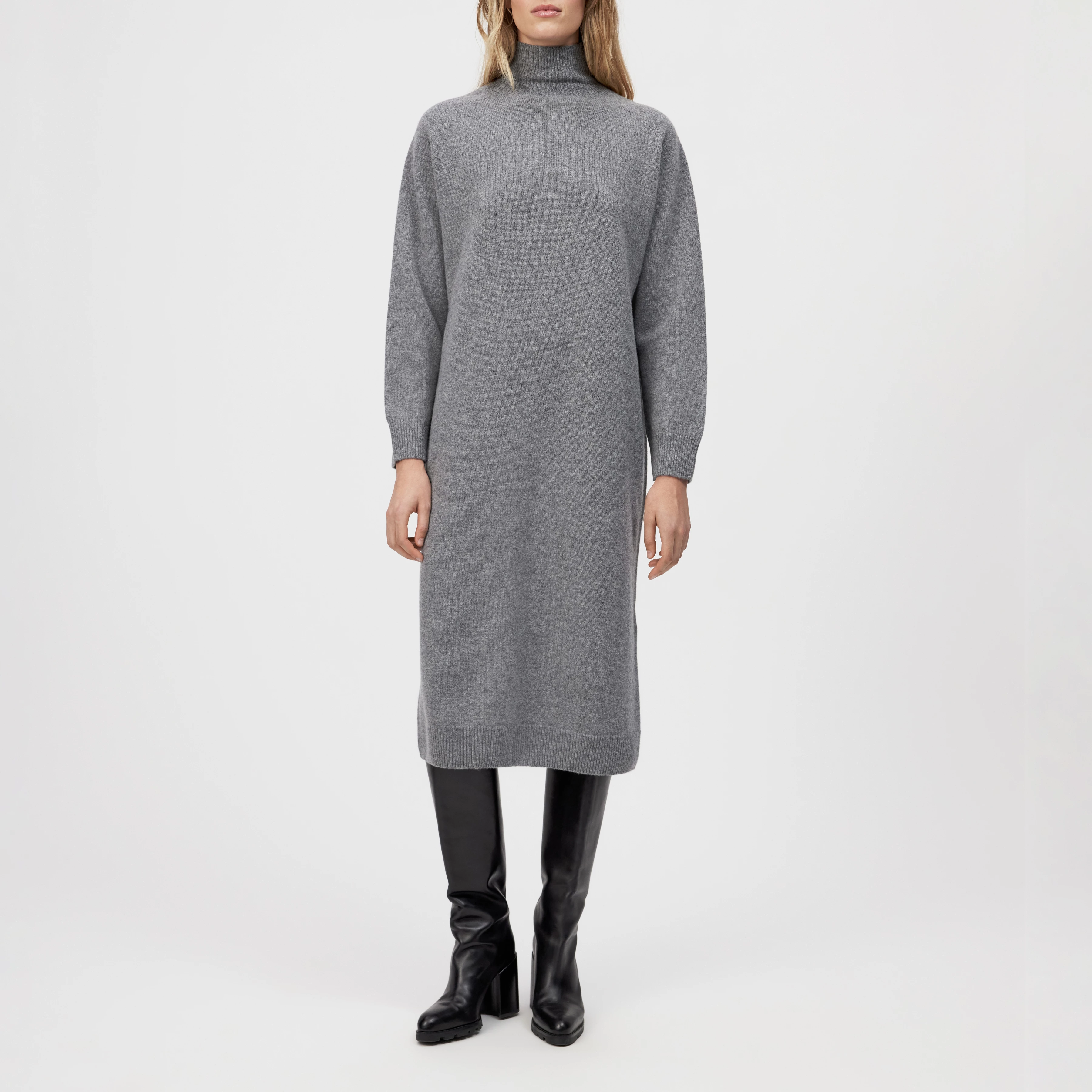 ALINOY - Knitted dress in virgin wool - women - grey - Frontansicht
