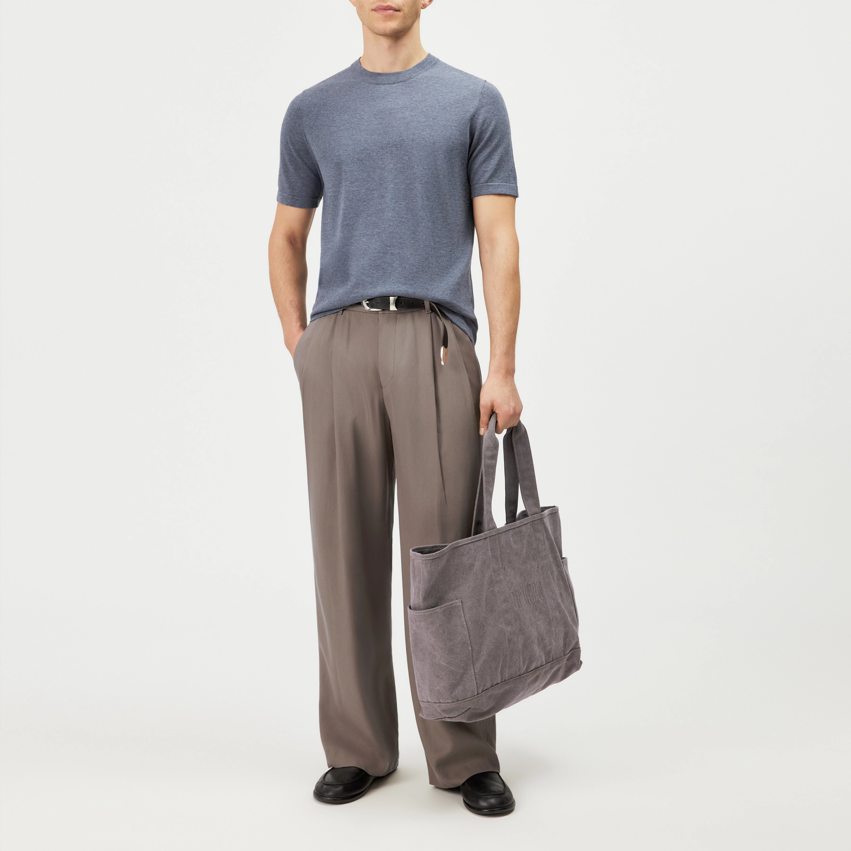 VALENTIN - T-shirt in mercerised cotton - men - blue - Ganzkörper-Frontansicht