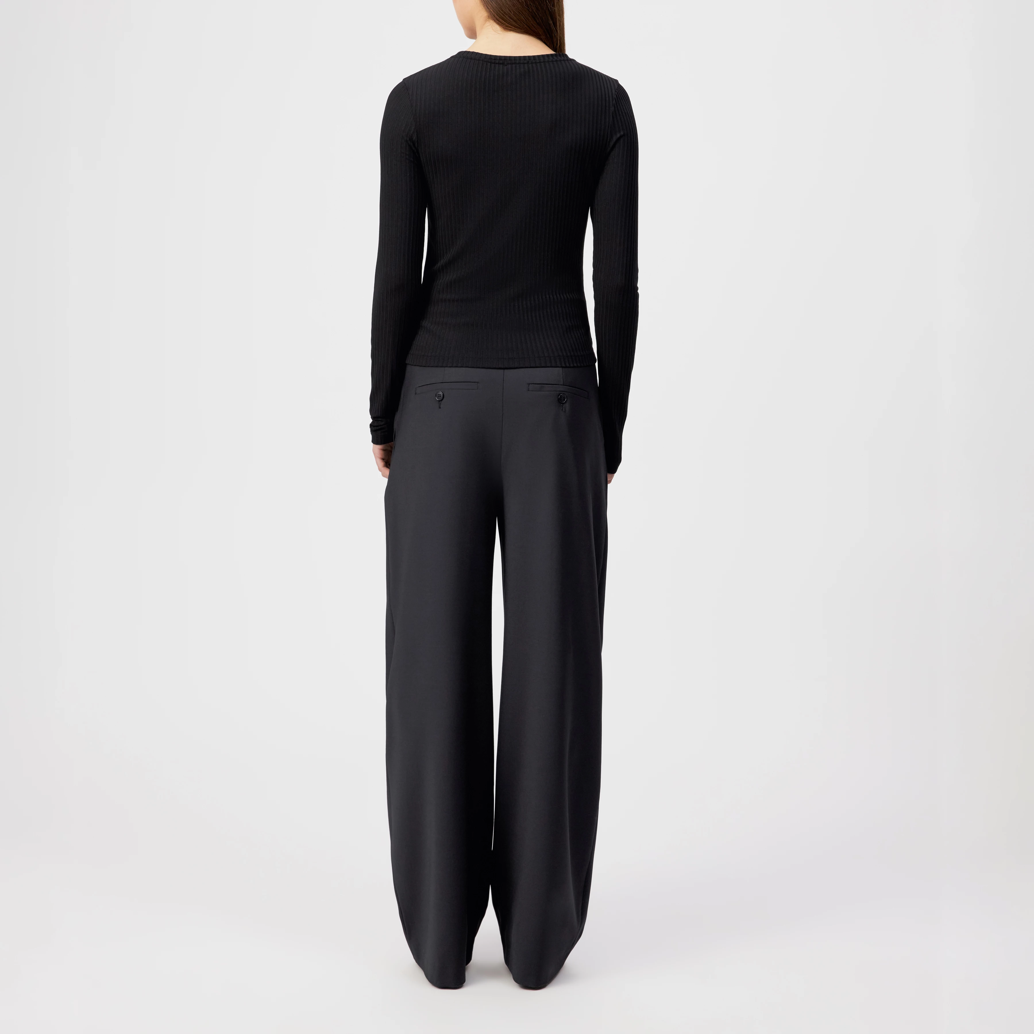 HEJUNO - Slim fit ribbed jersey long-sleeve shirt - women - black - Rückansicht