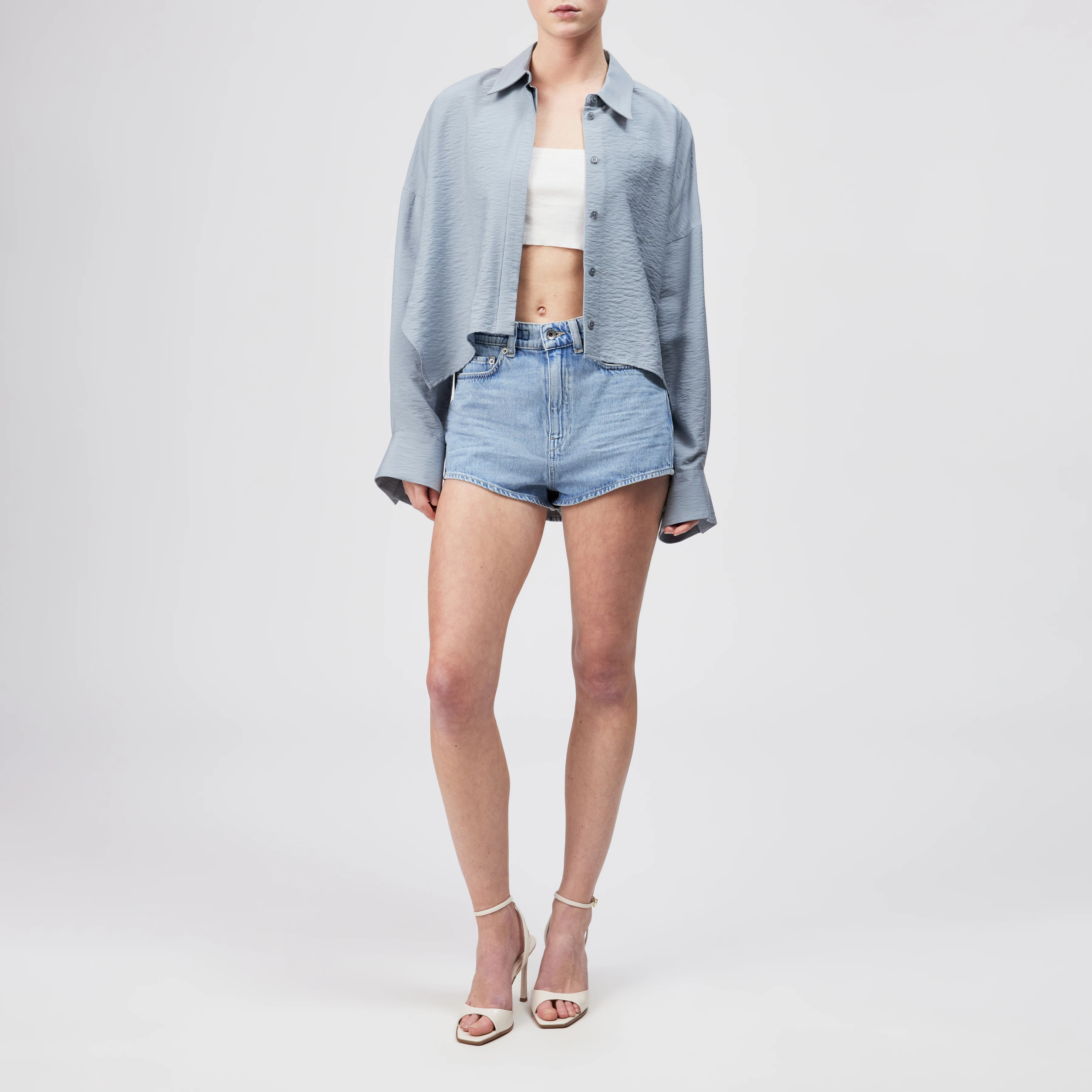 OSHIA - Oversized viscose-blend shirt blouse - women - blue - Ganzkörper-Frontansicht