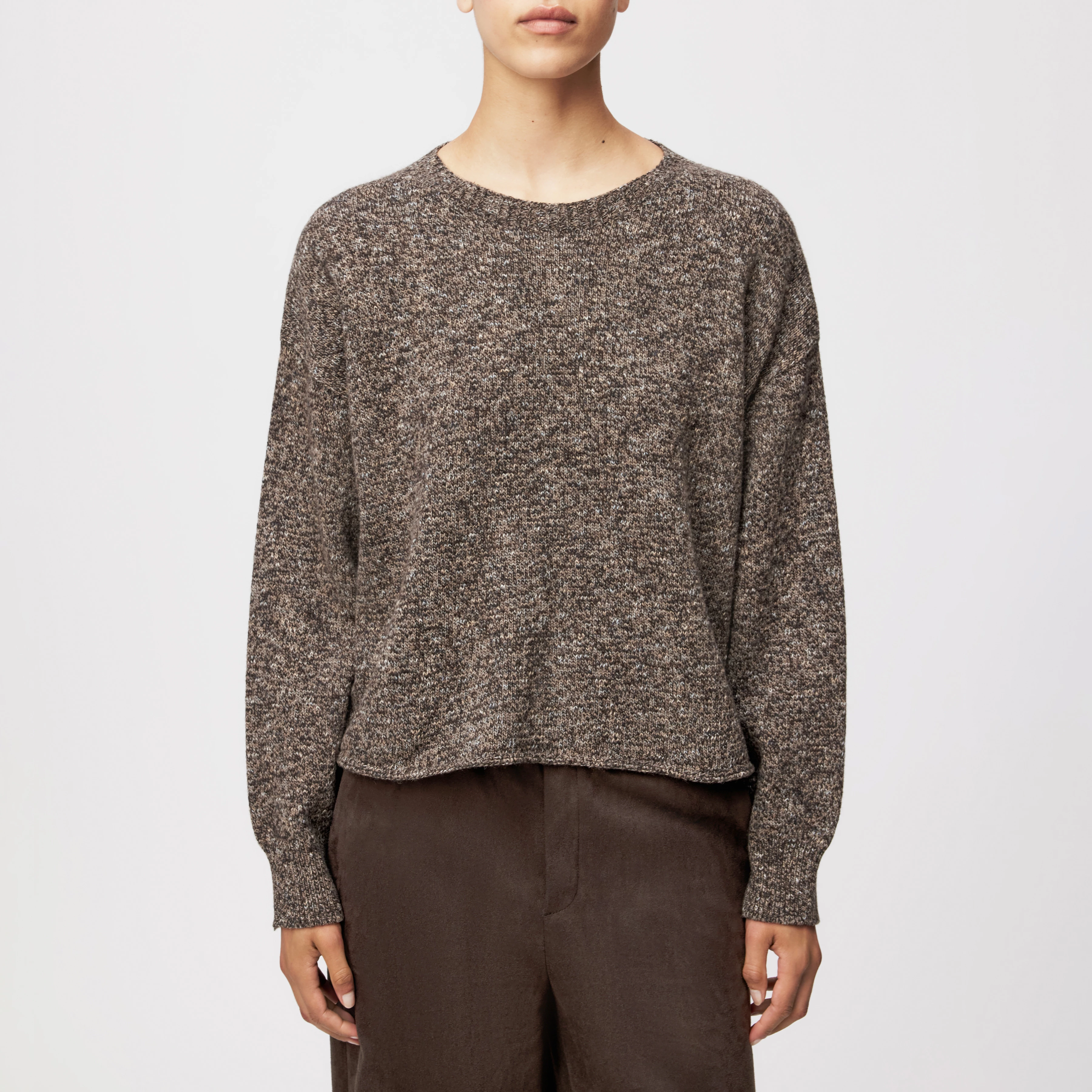 MALESE - Verkürzter Pullover in Woll-Baumwollmix - Damen - braun - Frontansicht