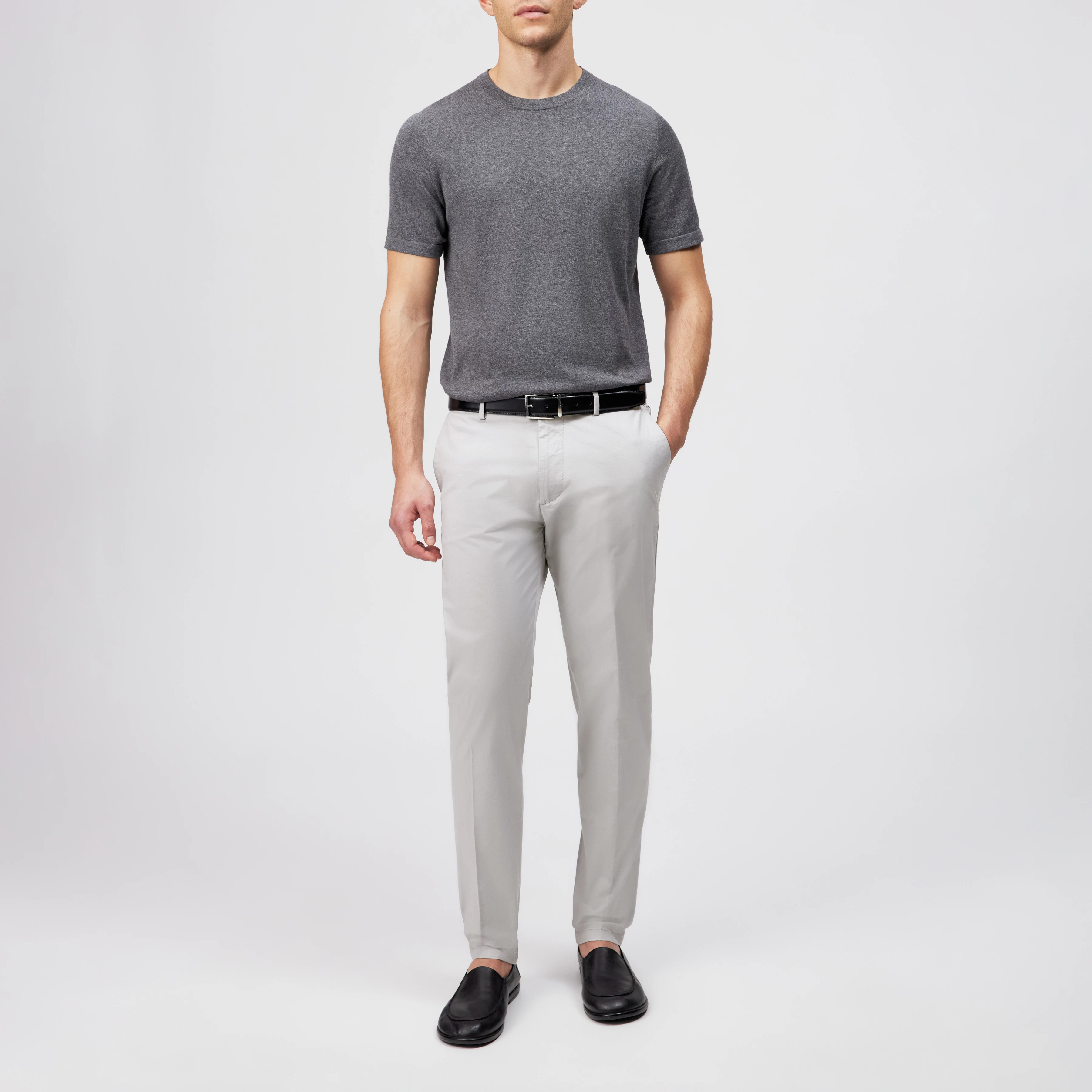 AJEND - Ready-made trousers in cotton gabardine - men - grey - Ganzkörper-Frontansicht