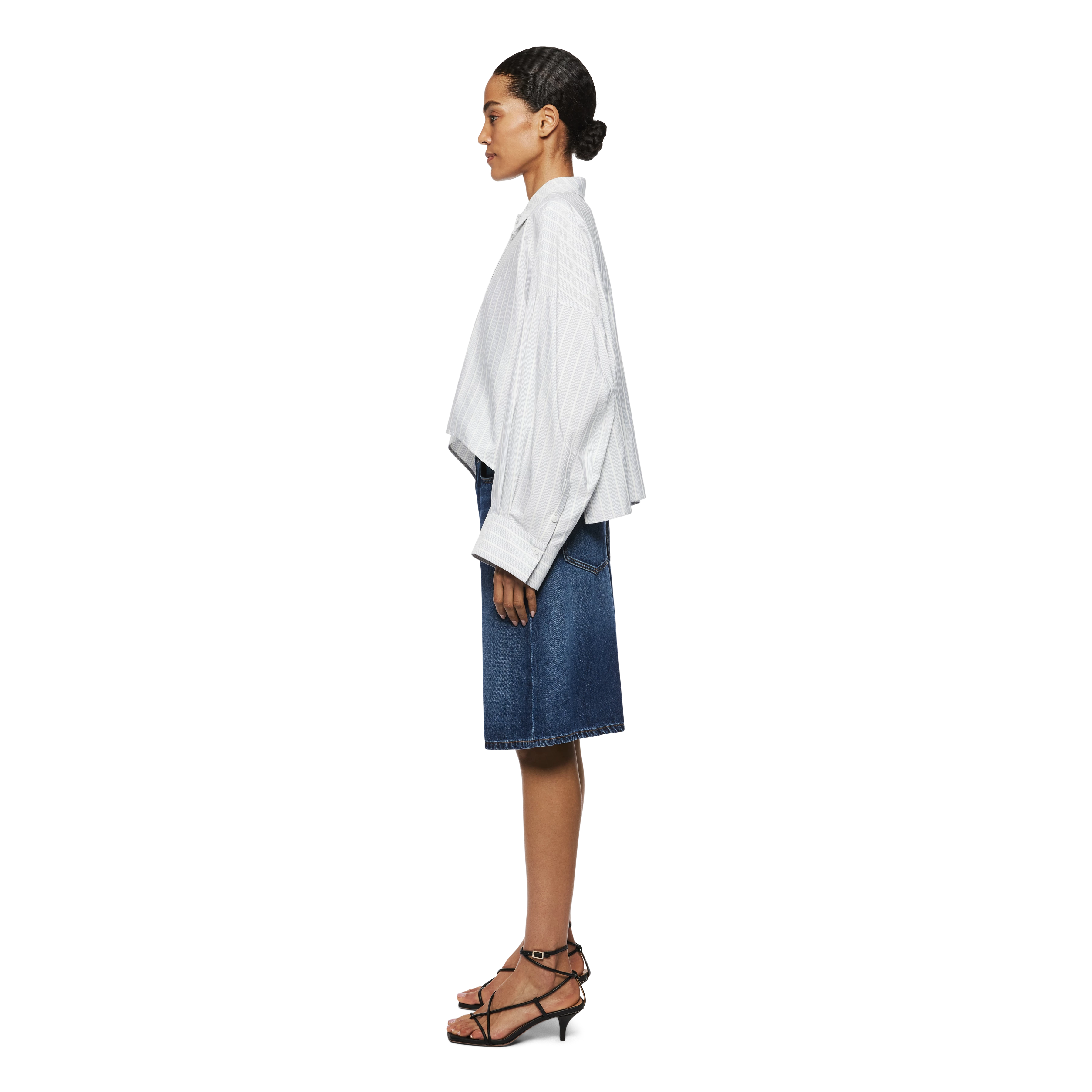 OSHIA - Oversized Hemdbluse in Seide-Baumwolle Mix - Damen - blau - Seitenansicht