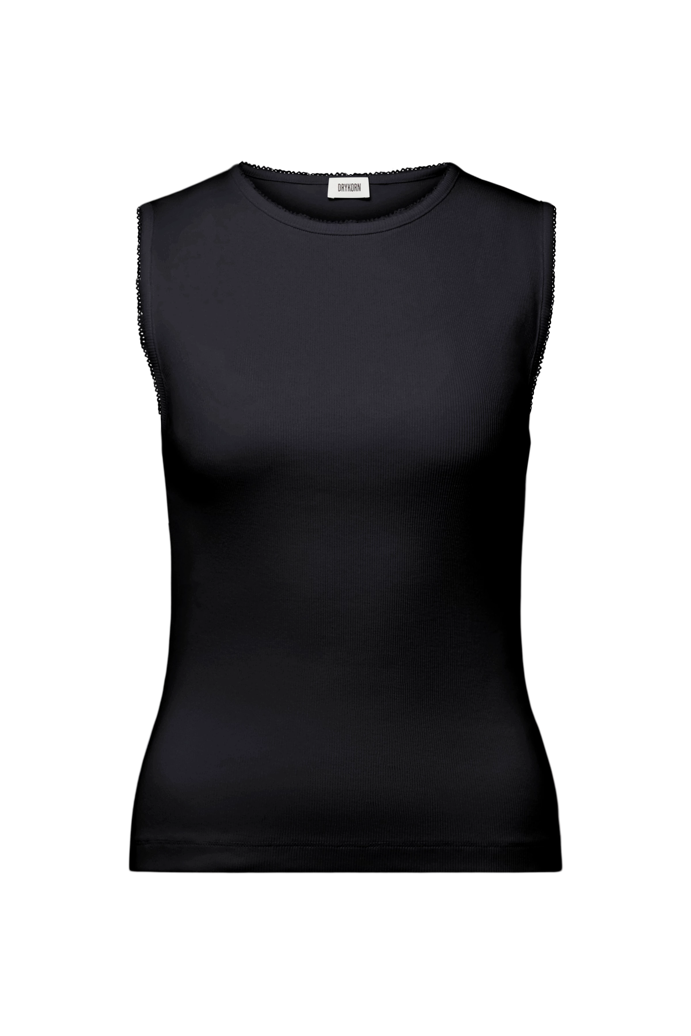 FARIDA - Slim fit top, pure cotton with embroidery details - women - black - Freisteller Frontansicht