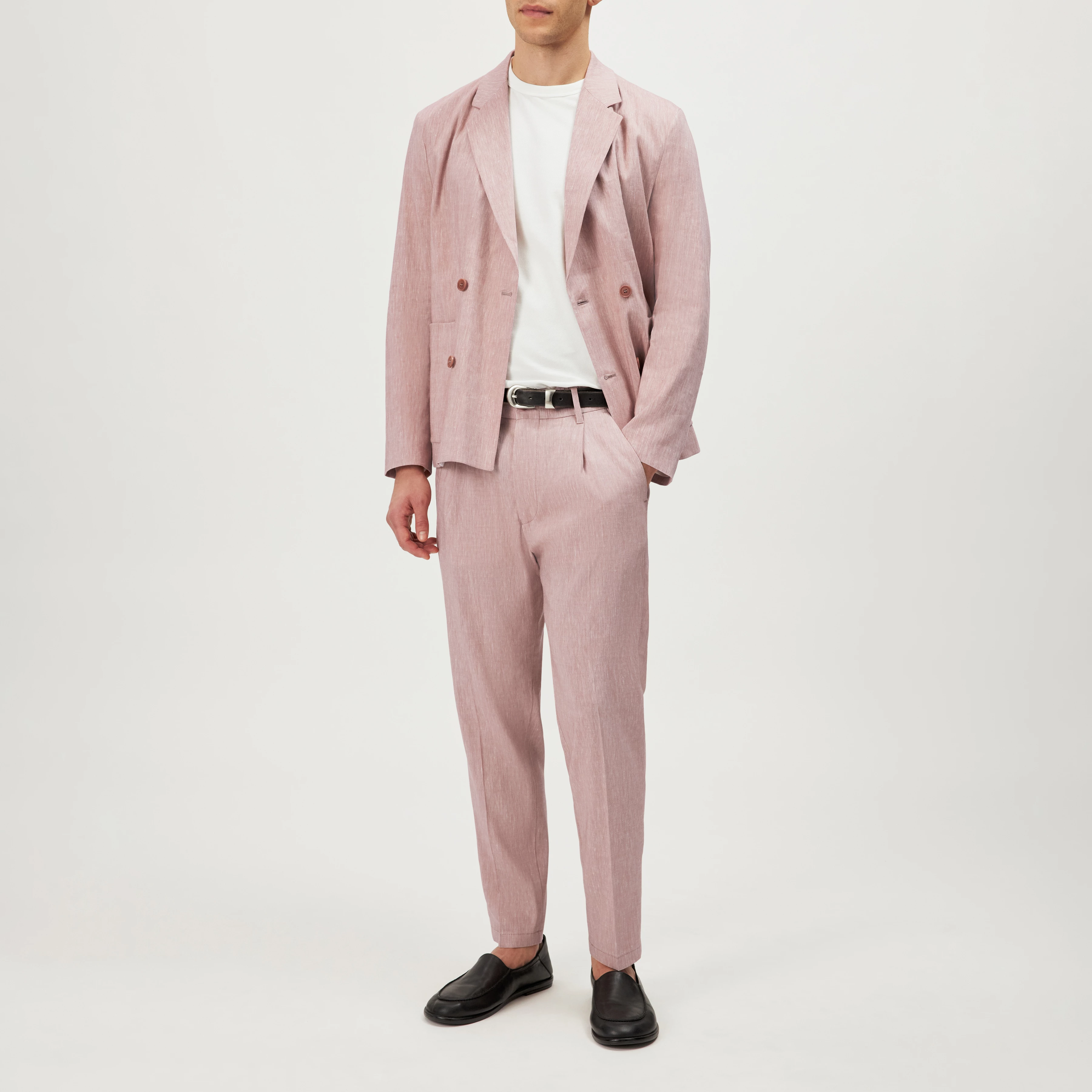 DOMARO - Zweireihiges Sakko in Leinen-Mix - Herren - orange - Ganzkörper-Frontansicht