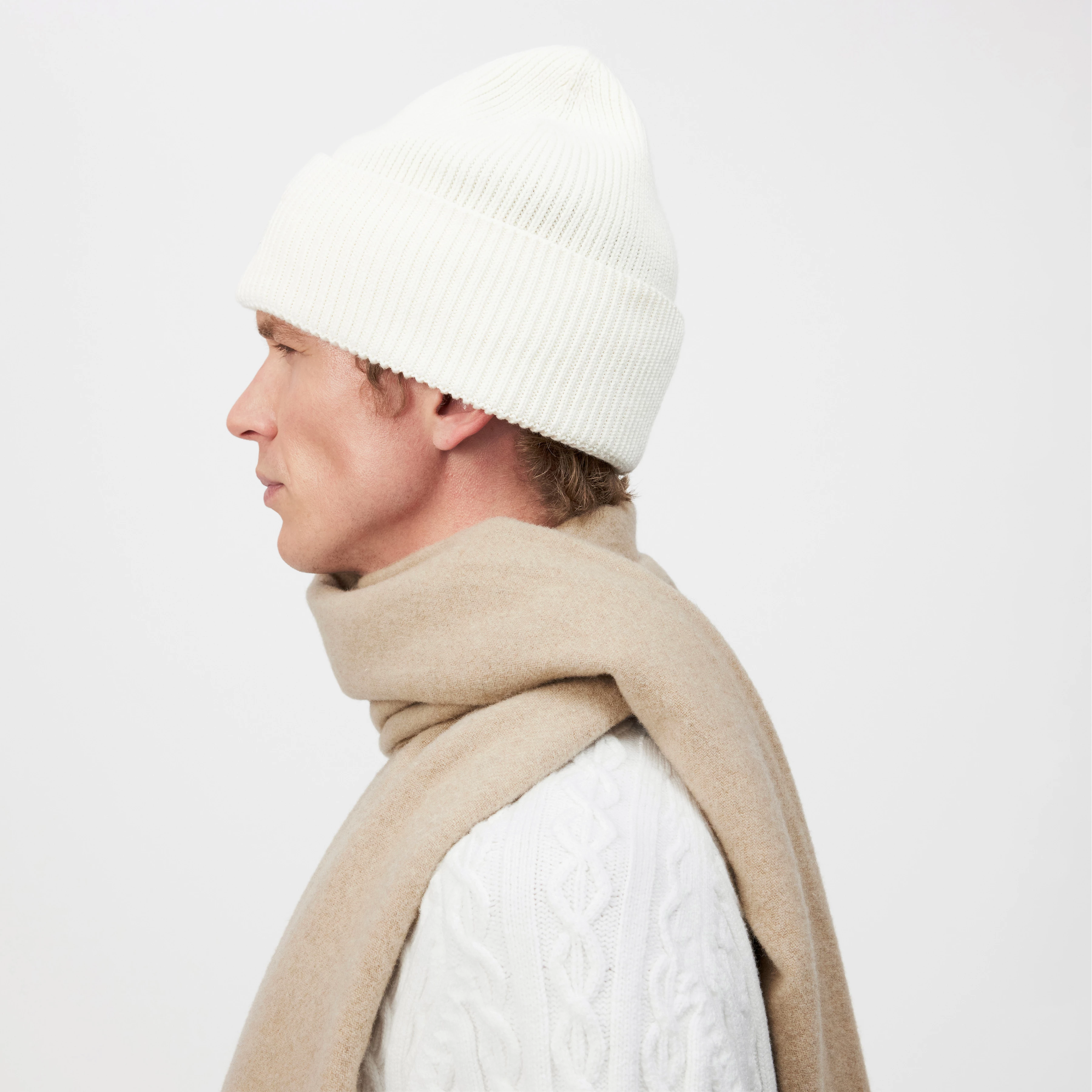 LOAH_3 - Beanie in Baumwoll-Mix - Unisex - off white - Seitenansicht