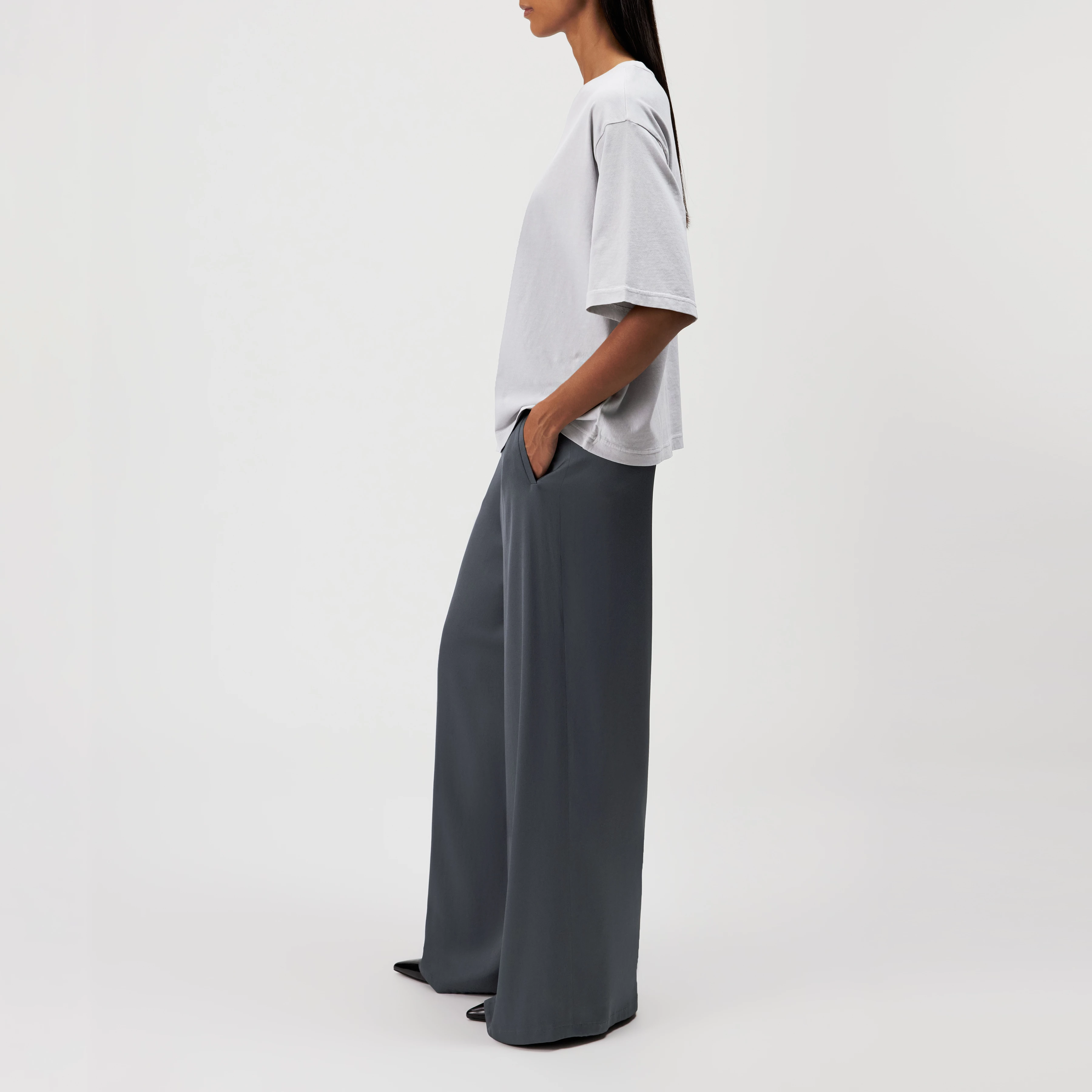 PINARA - T-shirt oversize ample en coton pur - women - gris - Seitenansicht