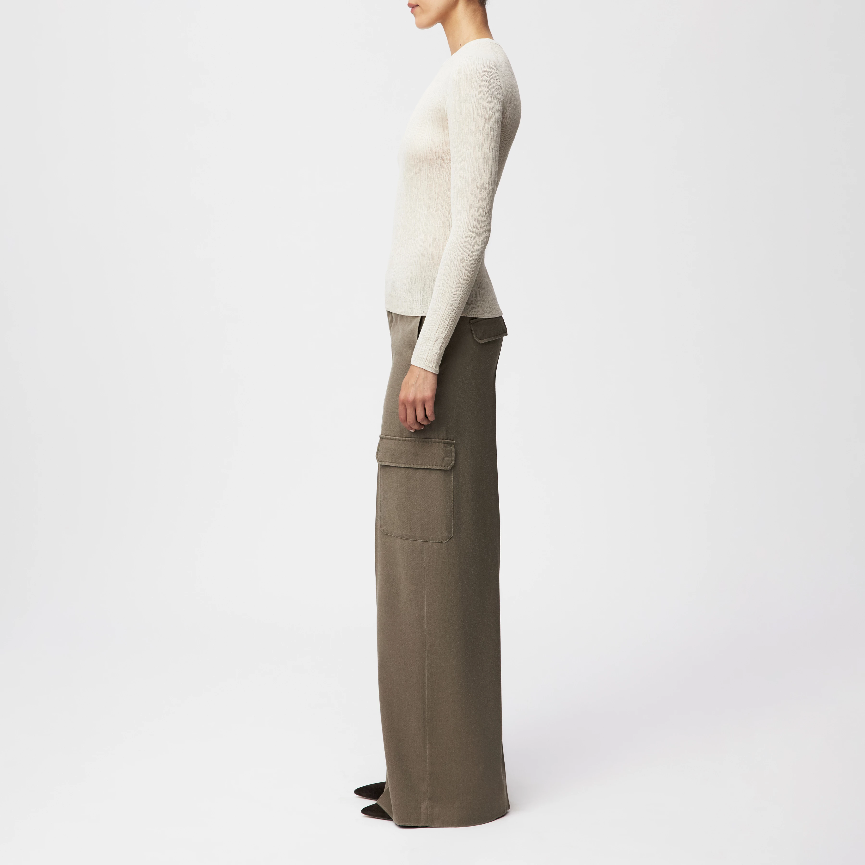 ERMA - Long-sleeved jumper with round neck in mercerised cotton - women - beige - Seitenansicht